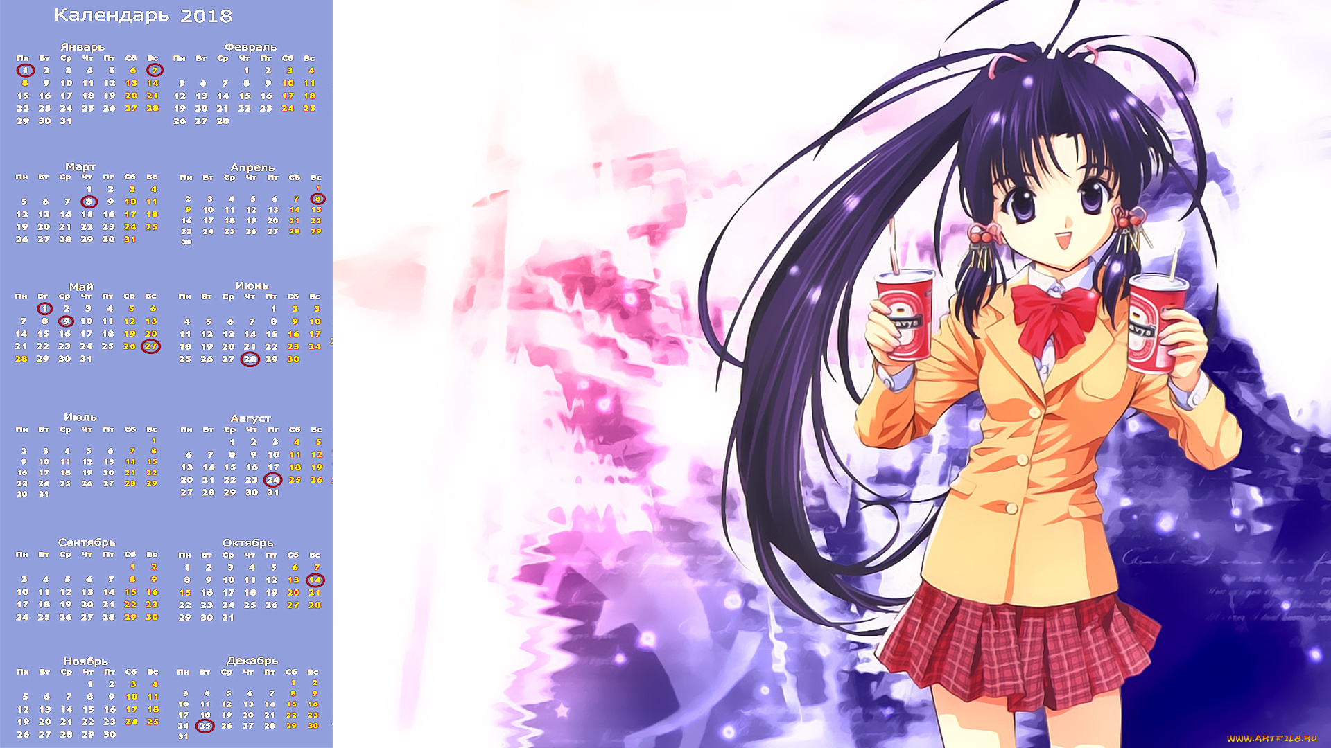 календари, аниме, девушка, взгляд