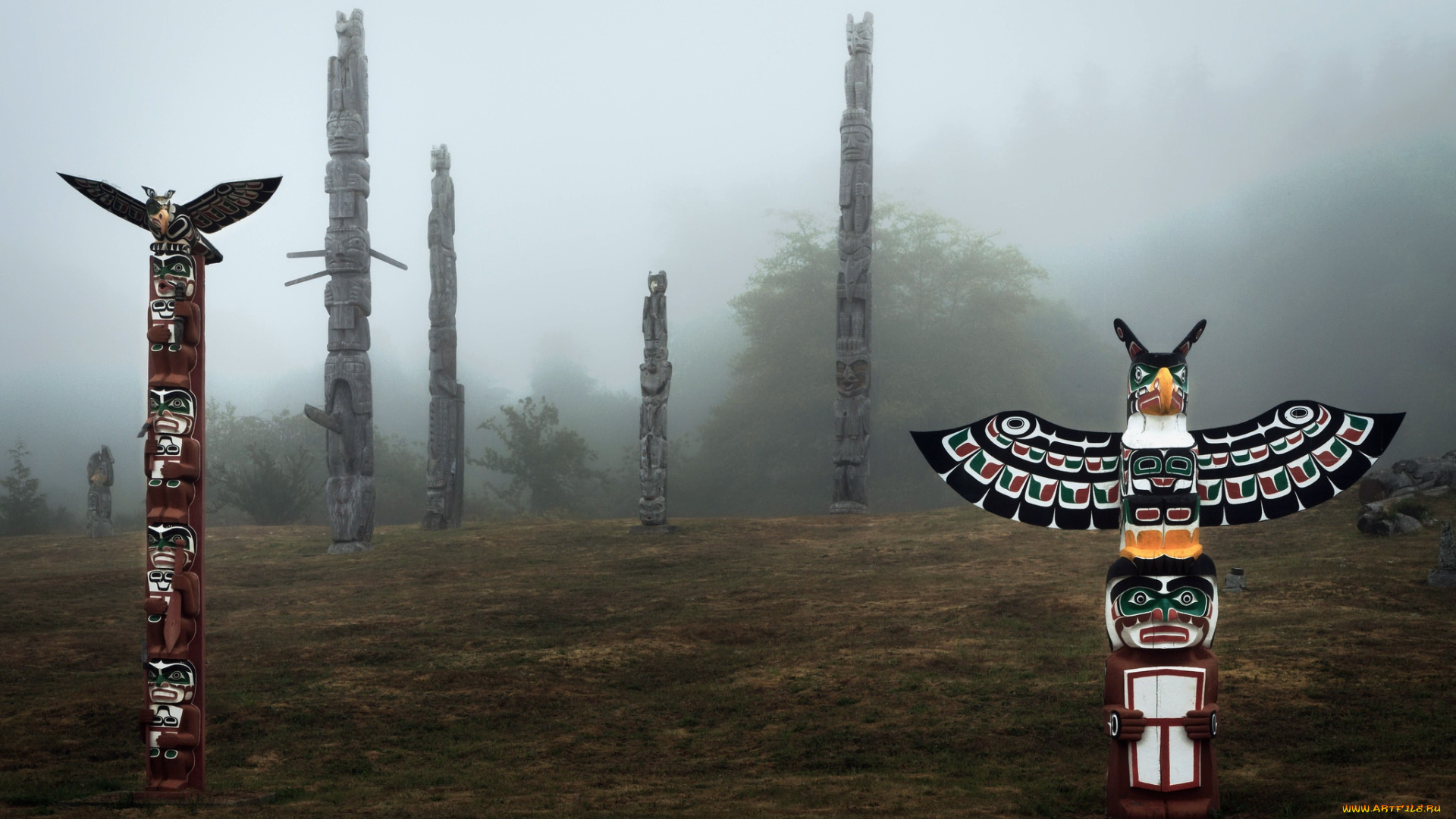 разное, религия, остров, cormorant, залив, alert, тотемные, столбы