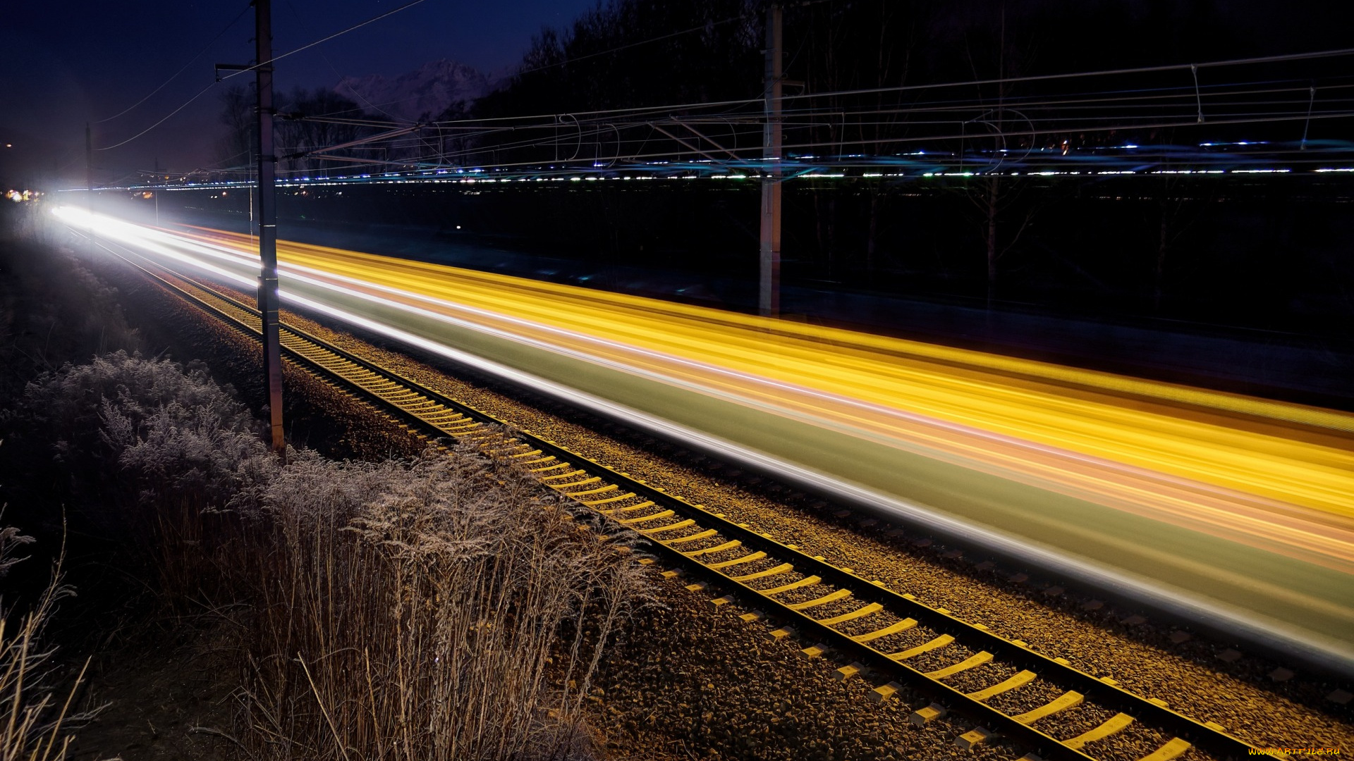 разное, транспортные, средства, и, магистрали, железная, дорога, огни, ночь