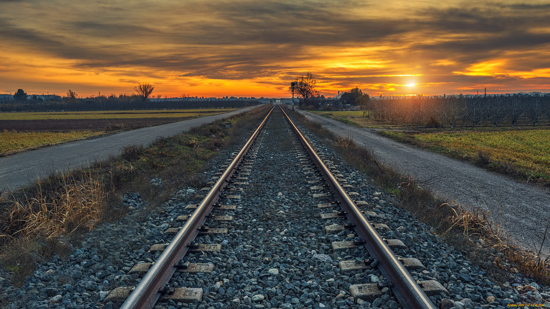 разное, транспортные, средства, и, магистрали, железная, дорога, закат, природа