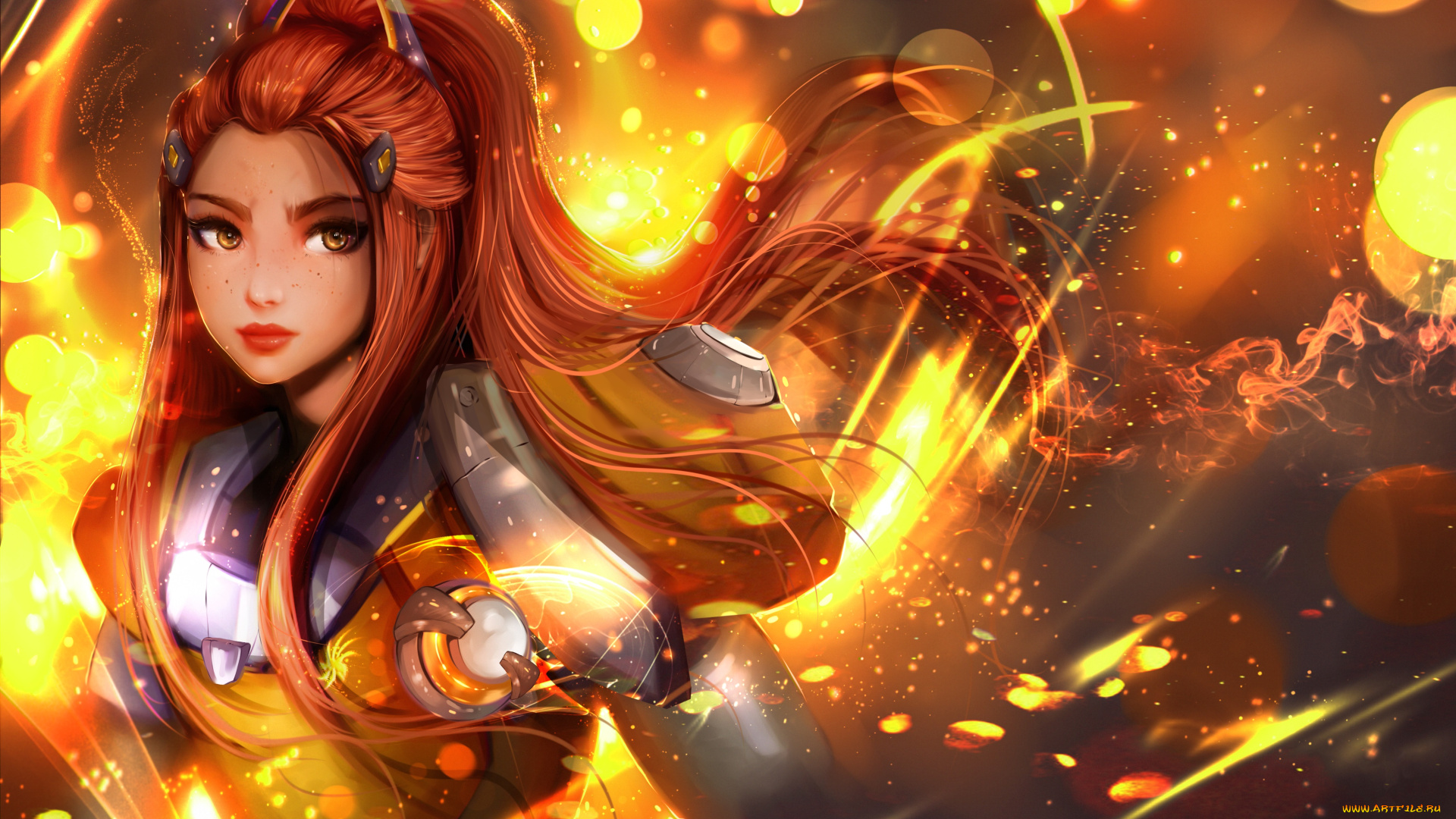 видео, игры, overwatch, фон, девушка, взгляд