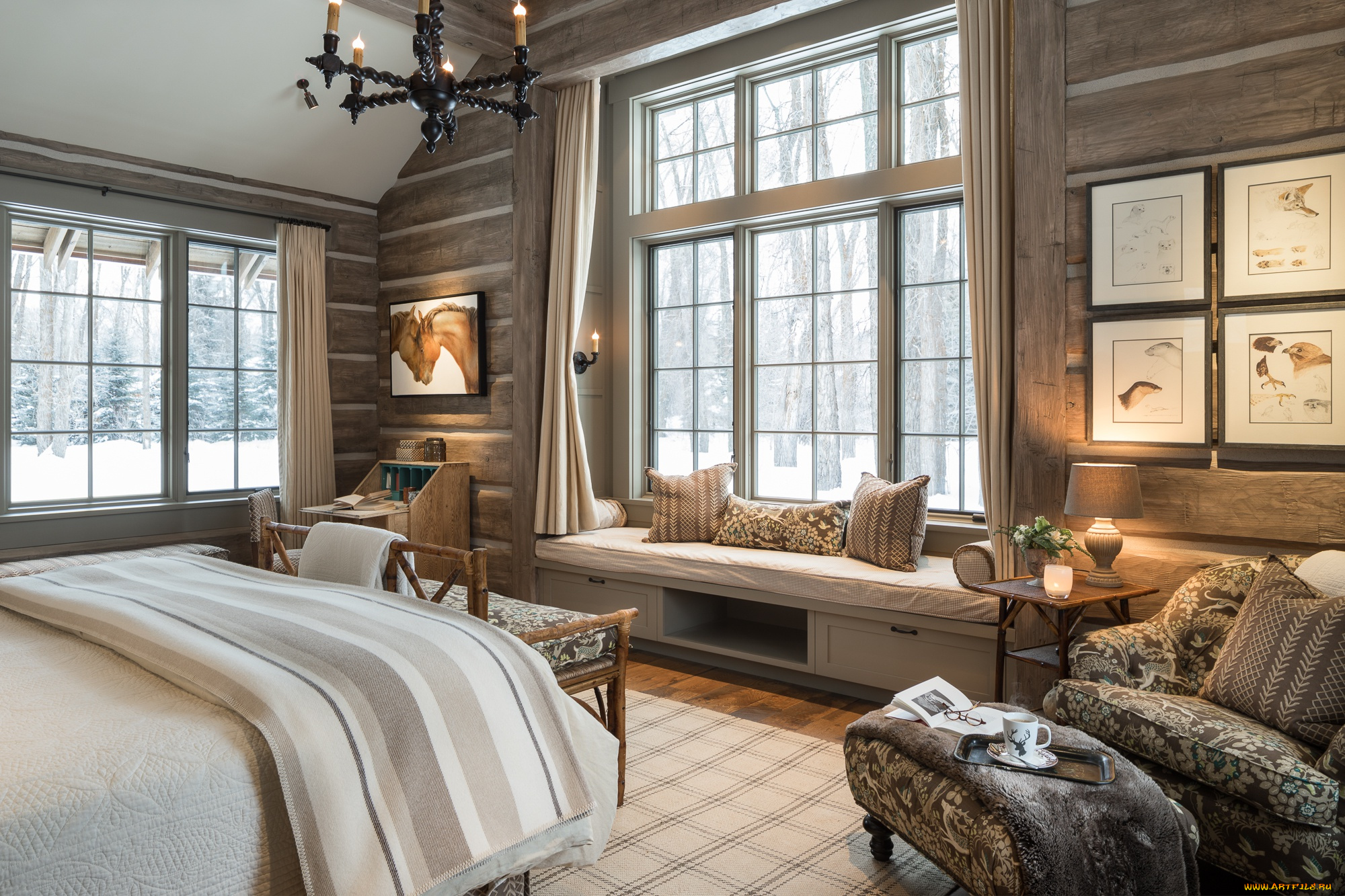 интерьер, спальня, дизайн, кресло, кровать, окно