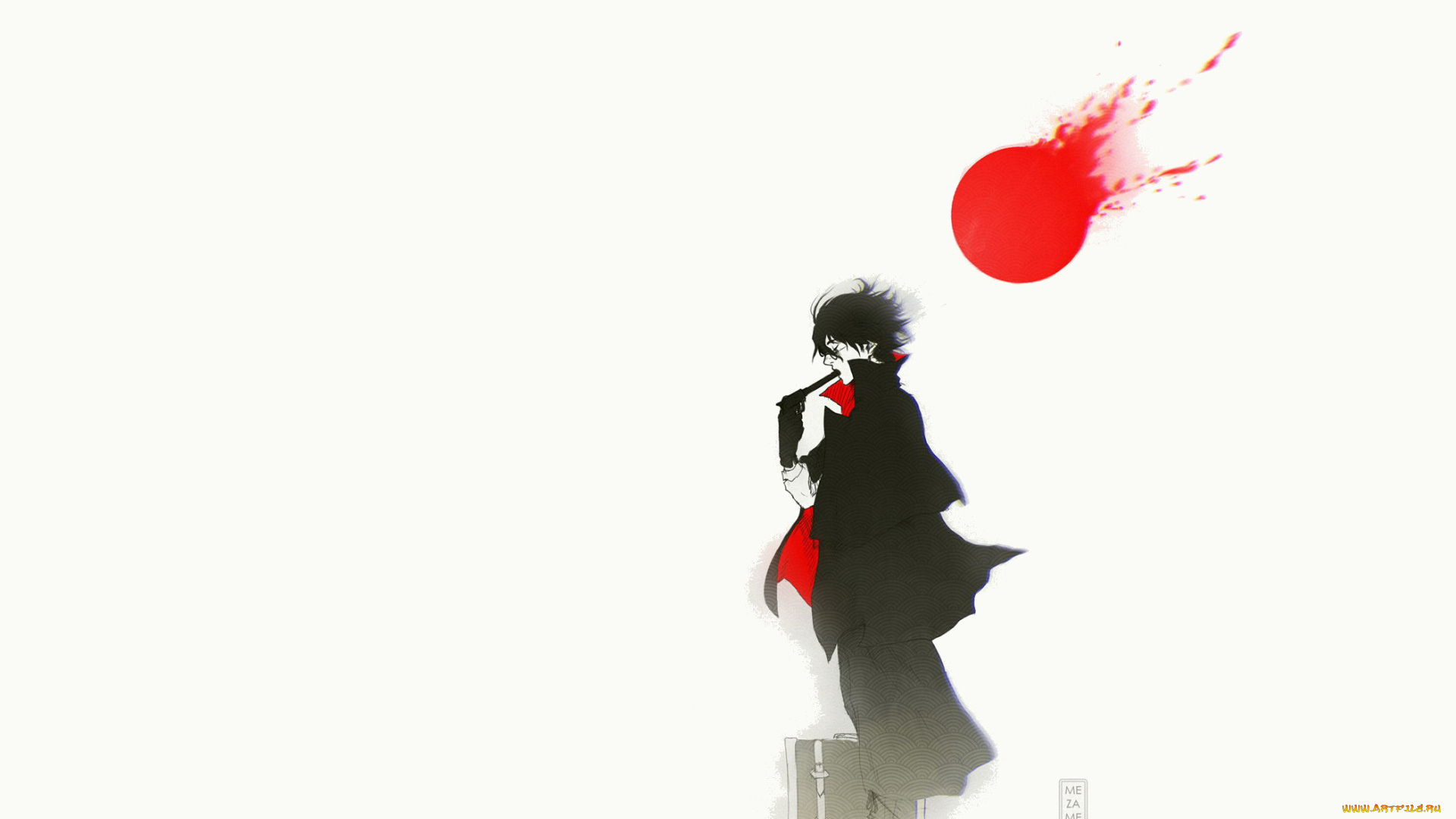 аниме, unknown, , другое, , пистолет, парень, самоубийство, чемодан