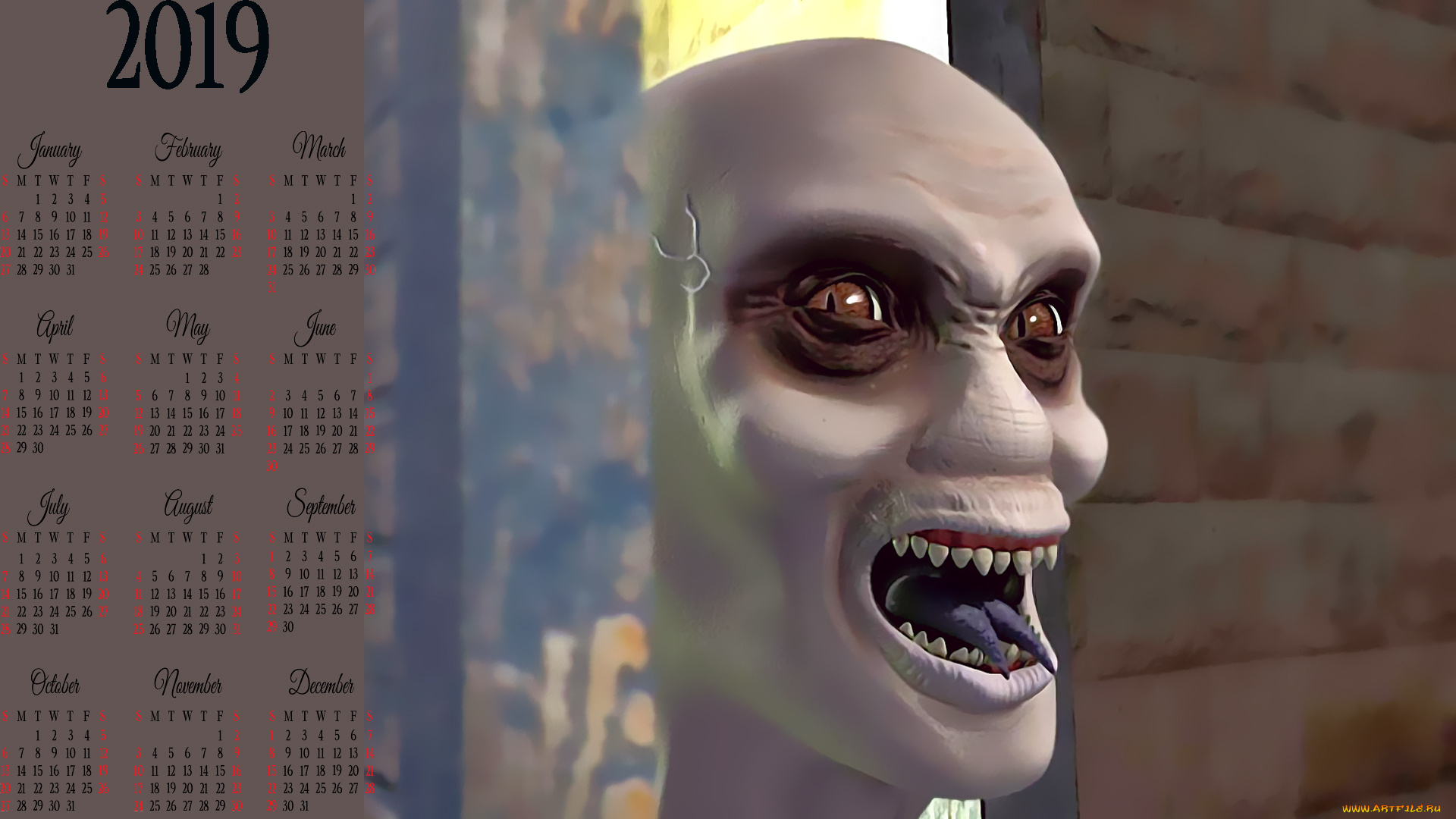 календари, фэнтези, голова, язык, существо, лицо