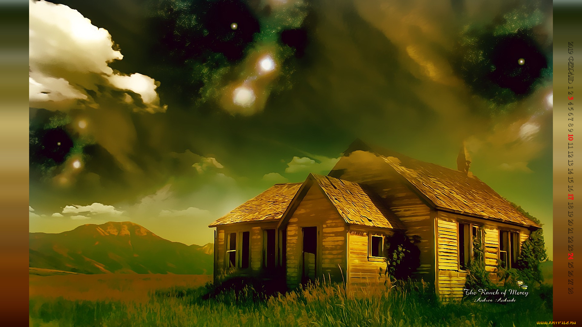 календари, компьютерный, дизайн, пейзаж, здание, дом, гора, растение