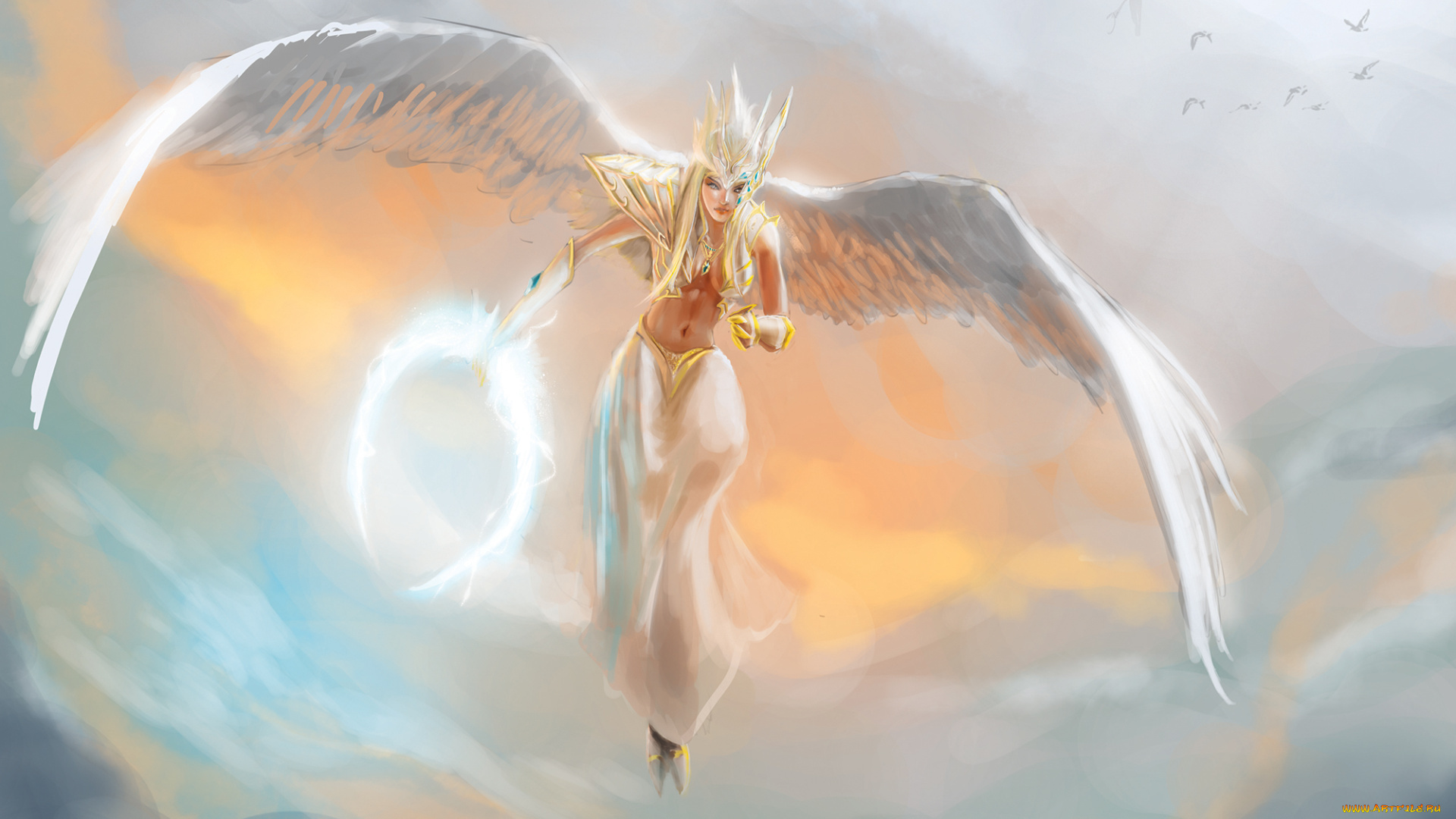 видео, игры, dota, , defense, of, the, ancients, девушка, взгляд, крылья, фон