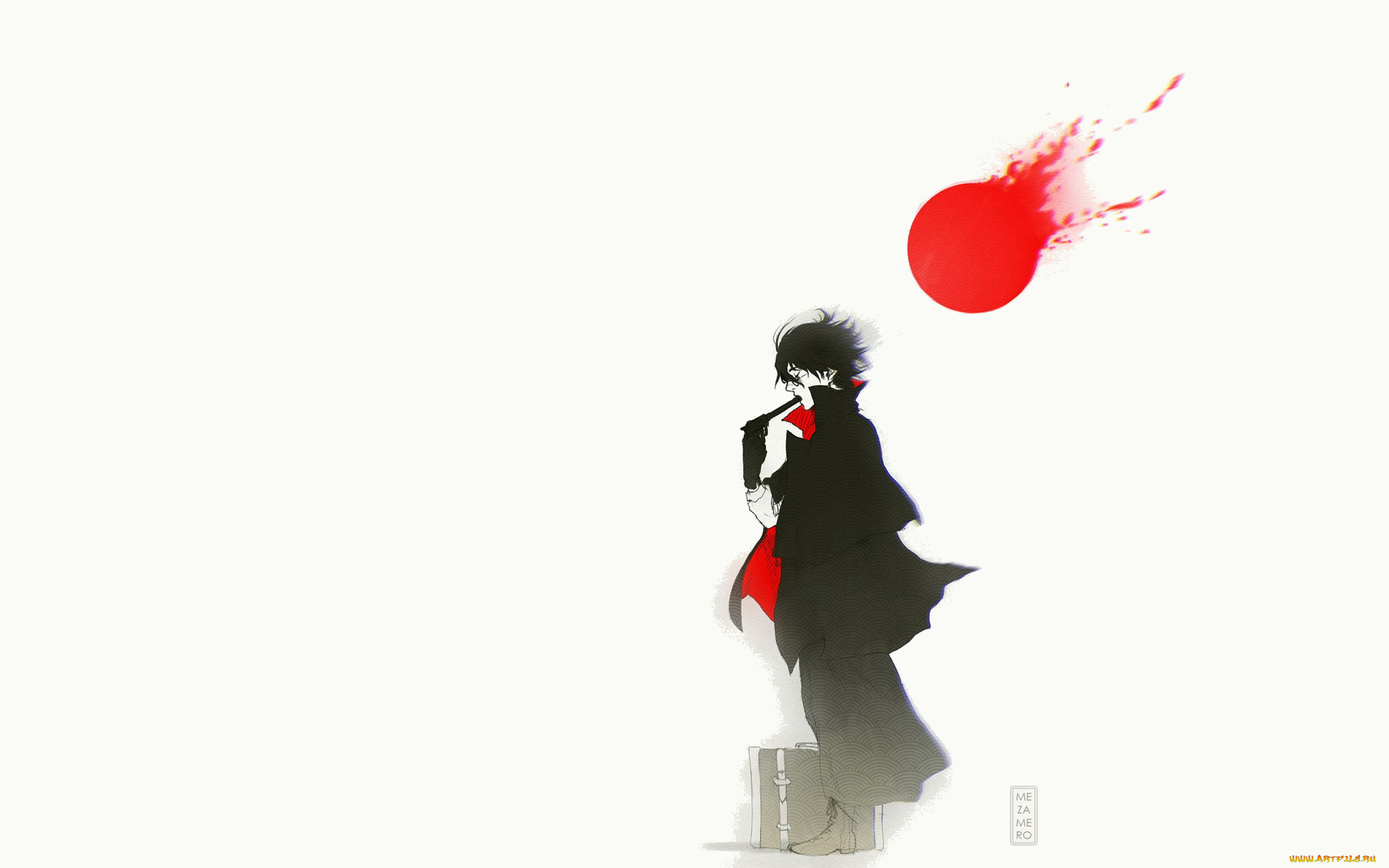 аниме, unknown, , другое, , пистолет, парень, самоубийство, чемодан