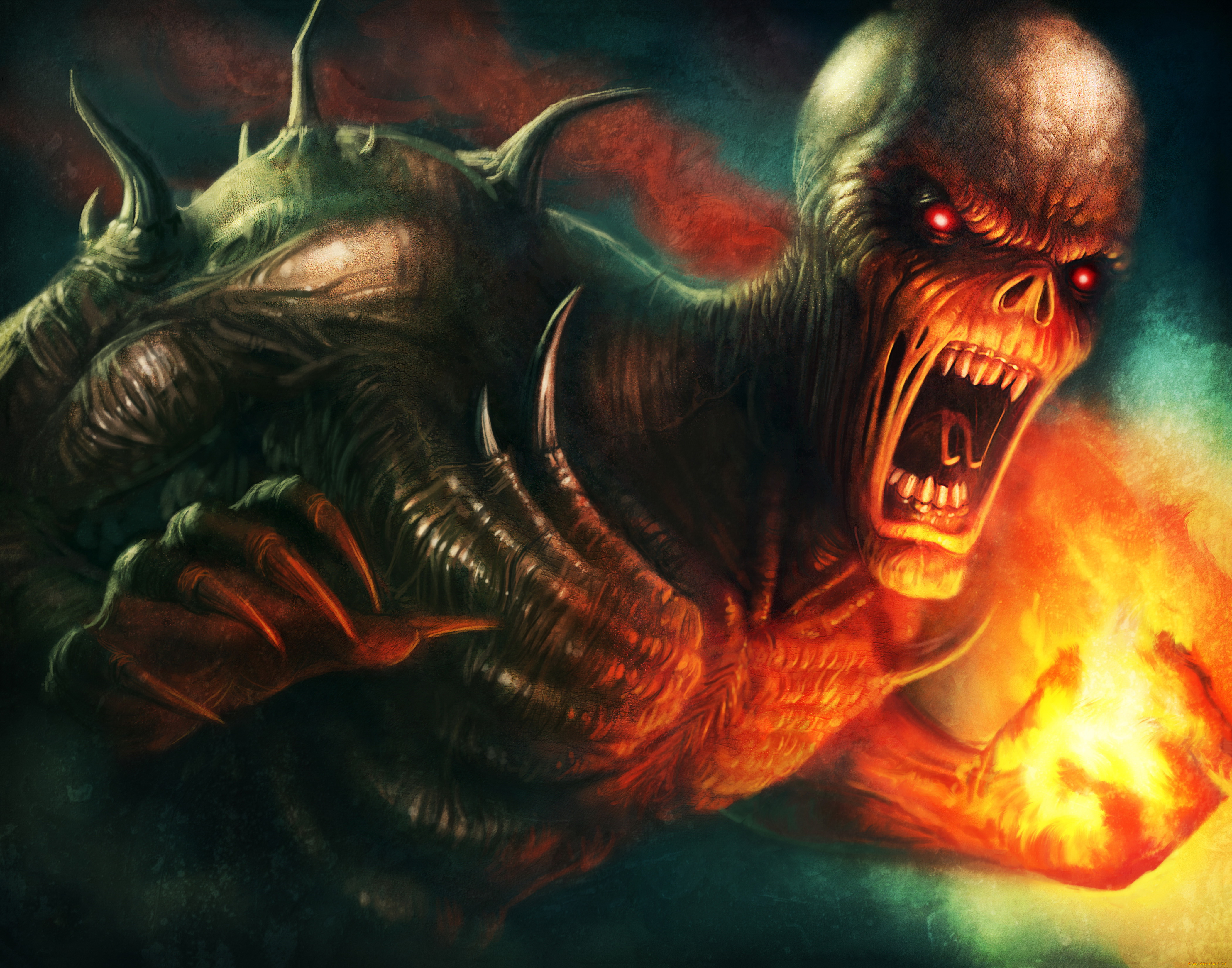 видео, игры, doom, ii, фон, существо, огонь