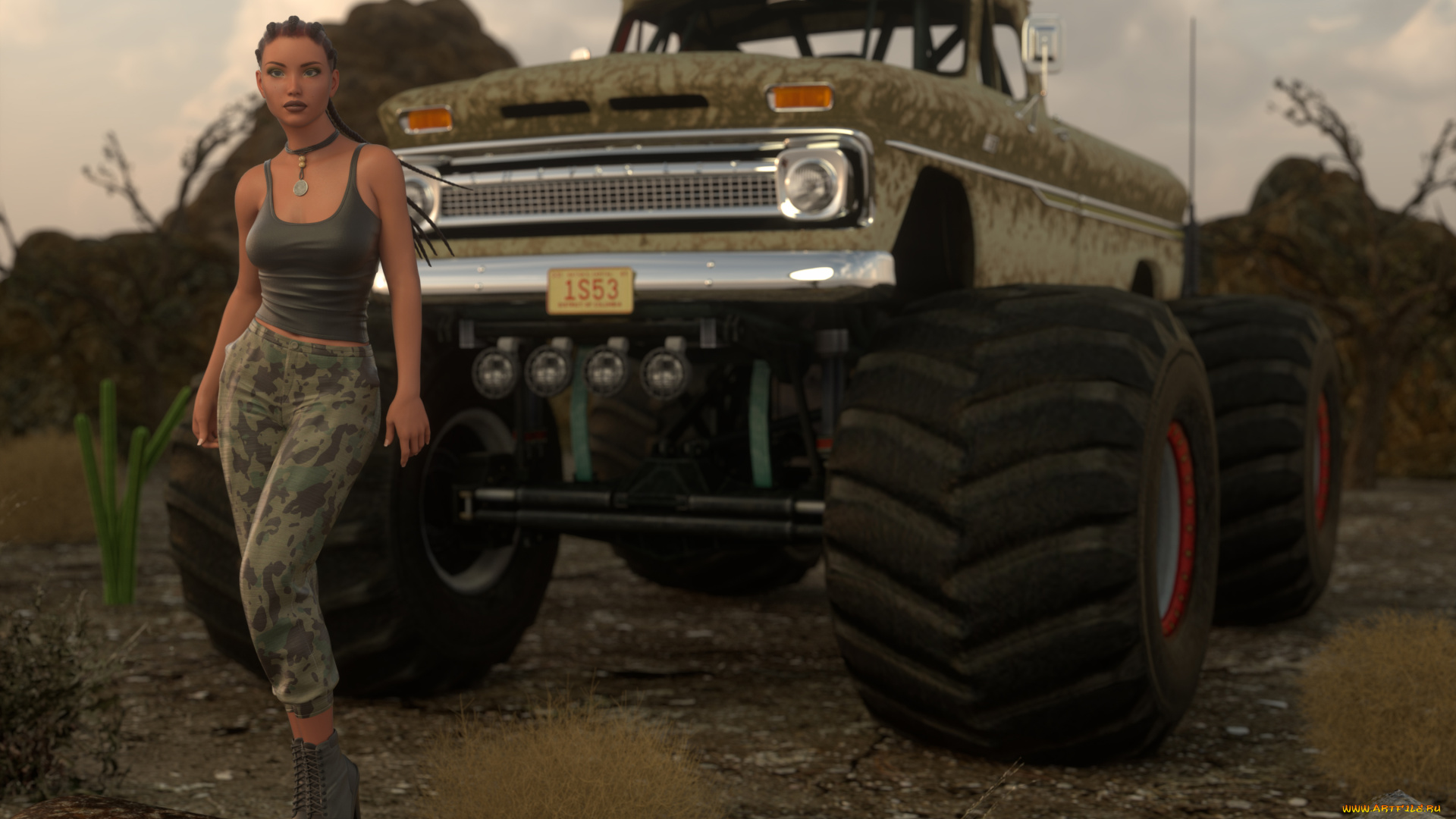 3д, графика, люди-авто, мото, , people-, car, , , moto, девушка, фон, автомобиль