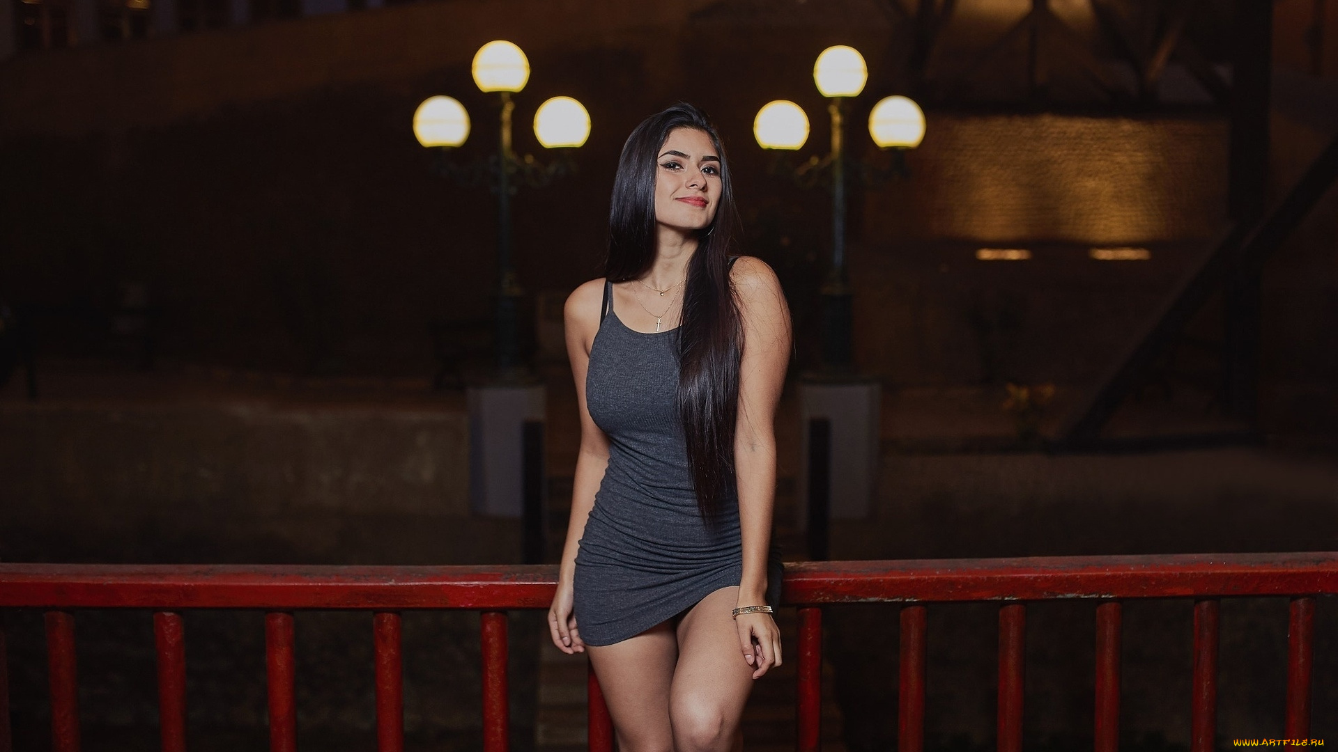 девушки, -, брюнетки, , шатенки, девушка, ночь, перила, длинные, волосы