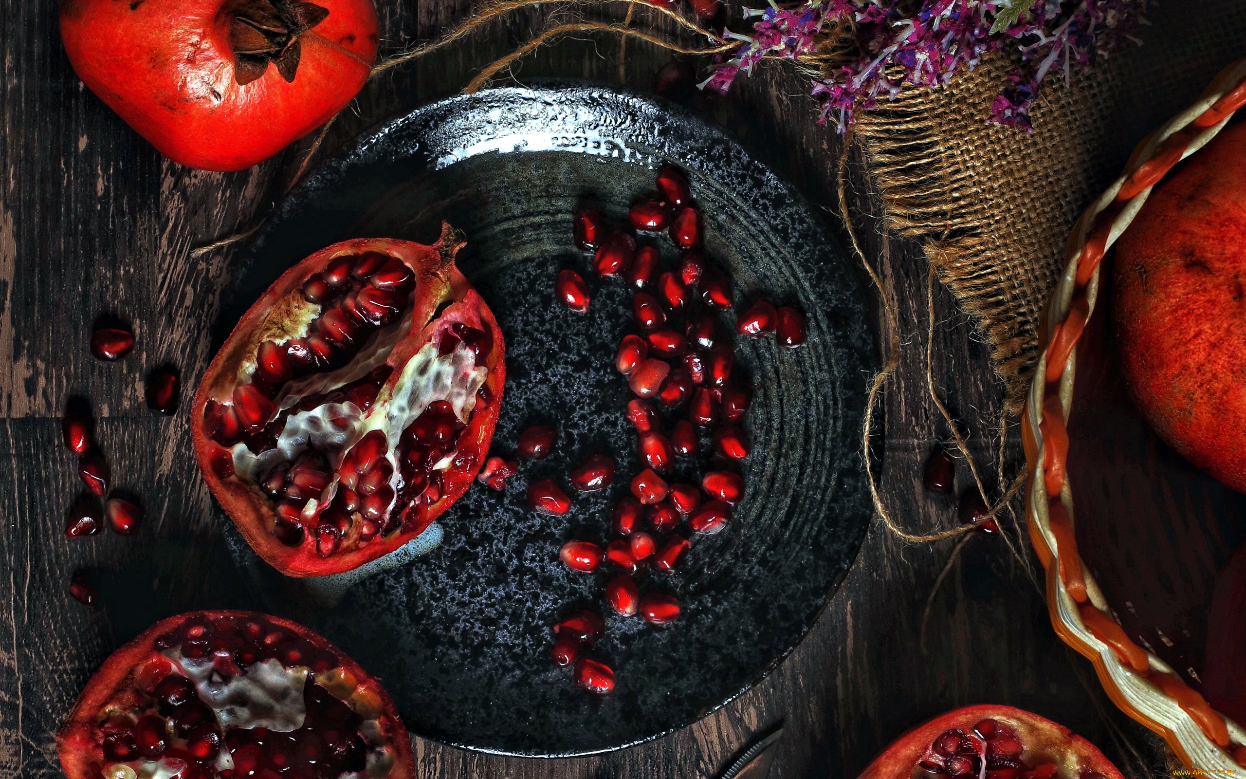 еда, гранат, фрукт, зерна