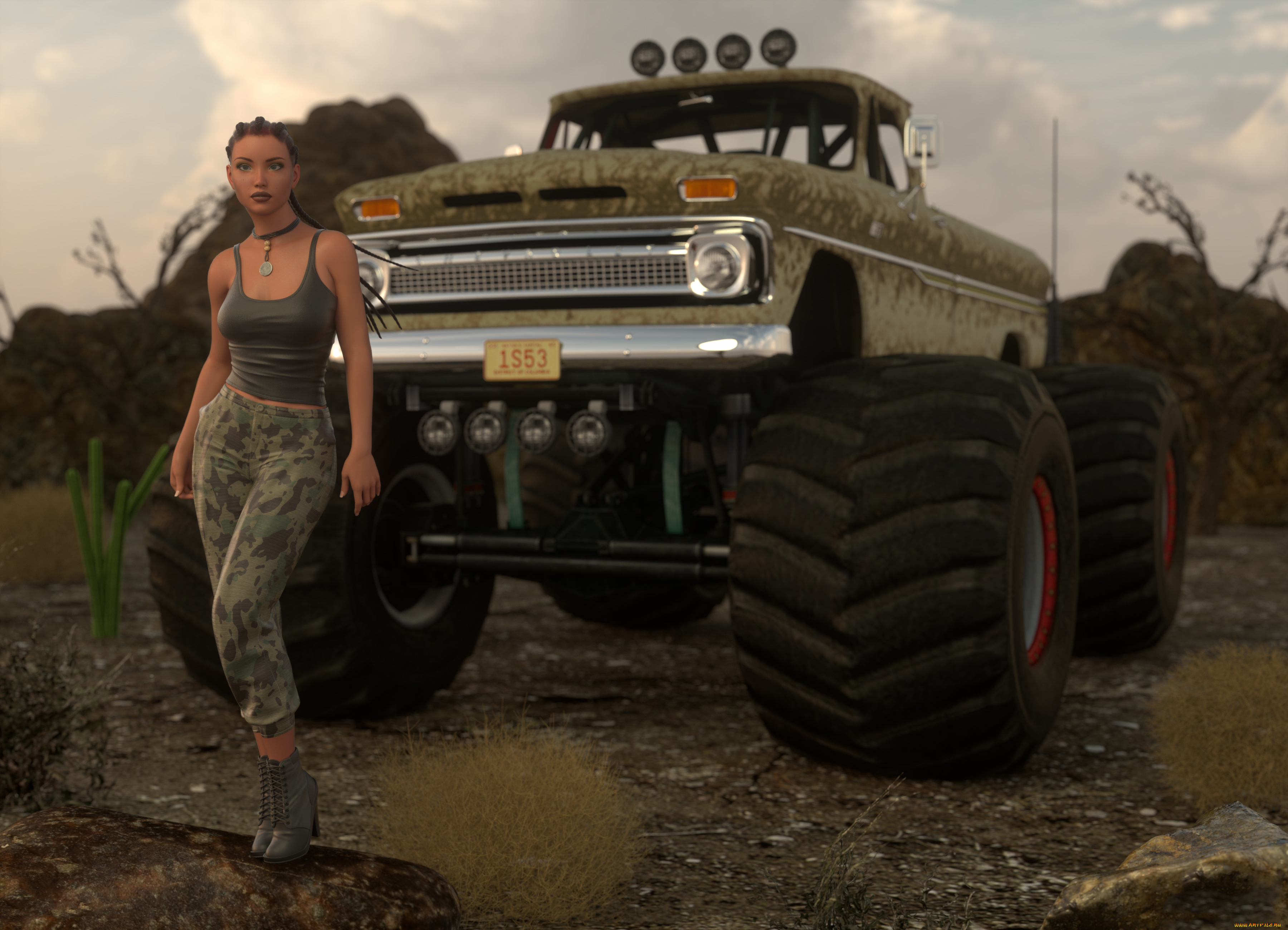 3д, графика, люди-авто, мото, , people-, car, , , moto, девушка, фон, автомобиль