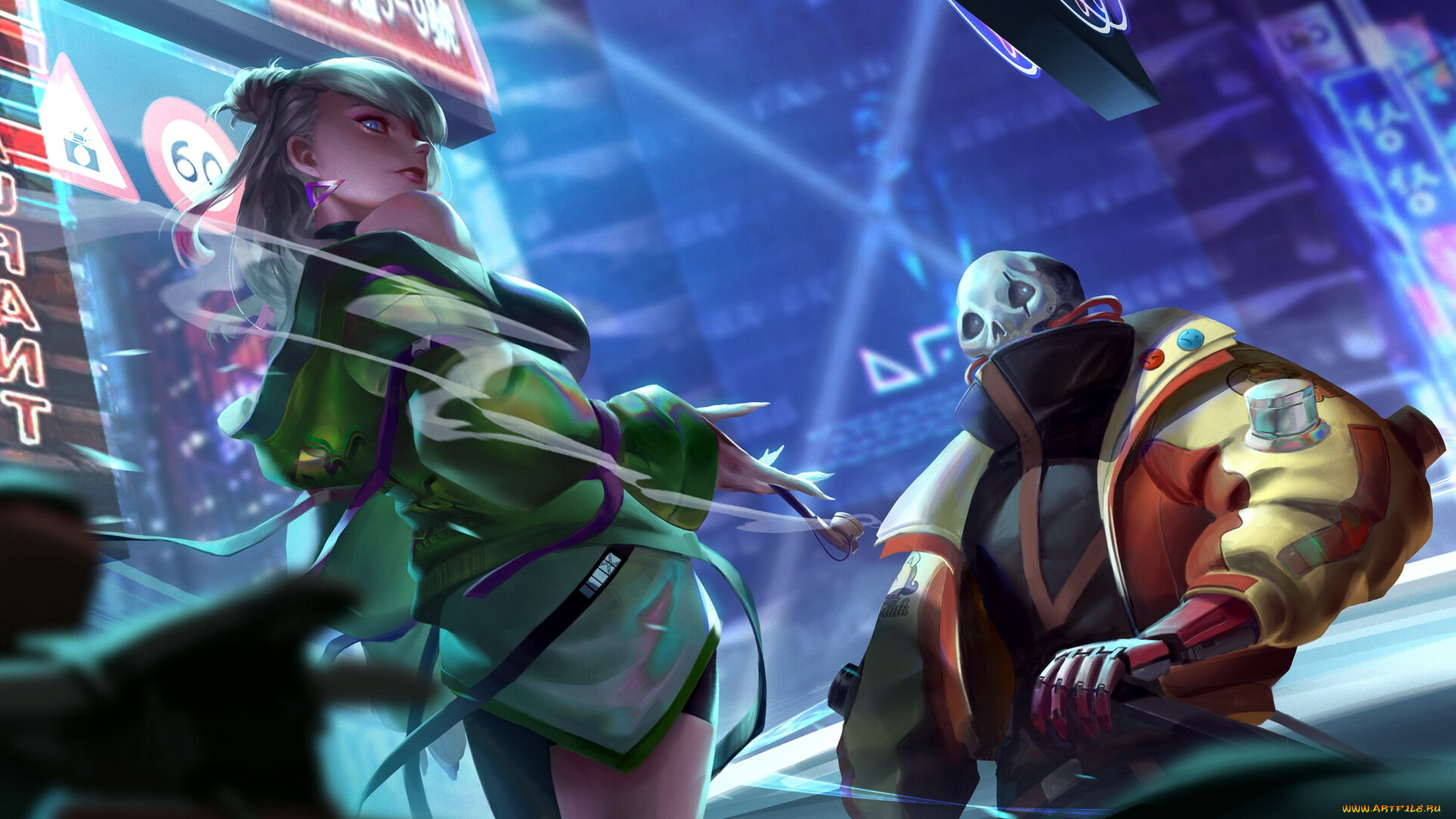 видео, игры, ---другое, девушка, трубка, монстр, город, огни