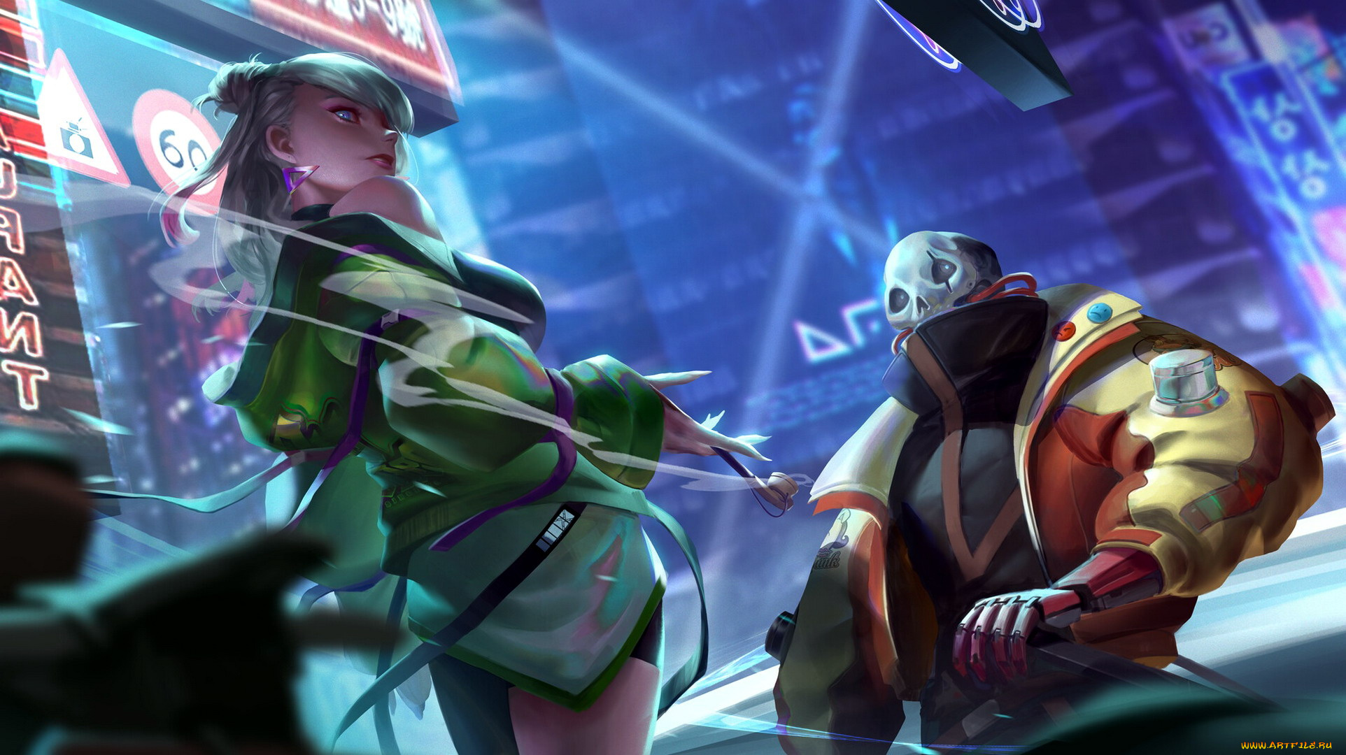 видео, игры, ---другое, девушка, трубка, монстр, город, огни