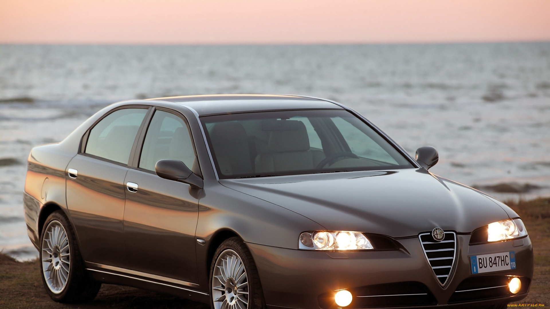 автомобили, alfa, romeo, коричневый, берег, море