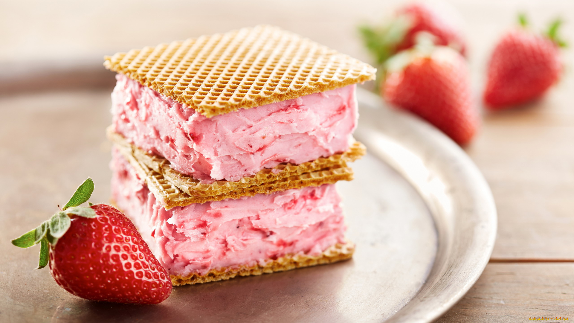 еда, мороженое, , десерты, лакомство, клубничное, вафли, клубника