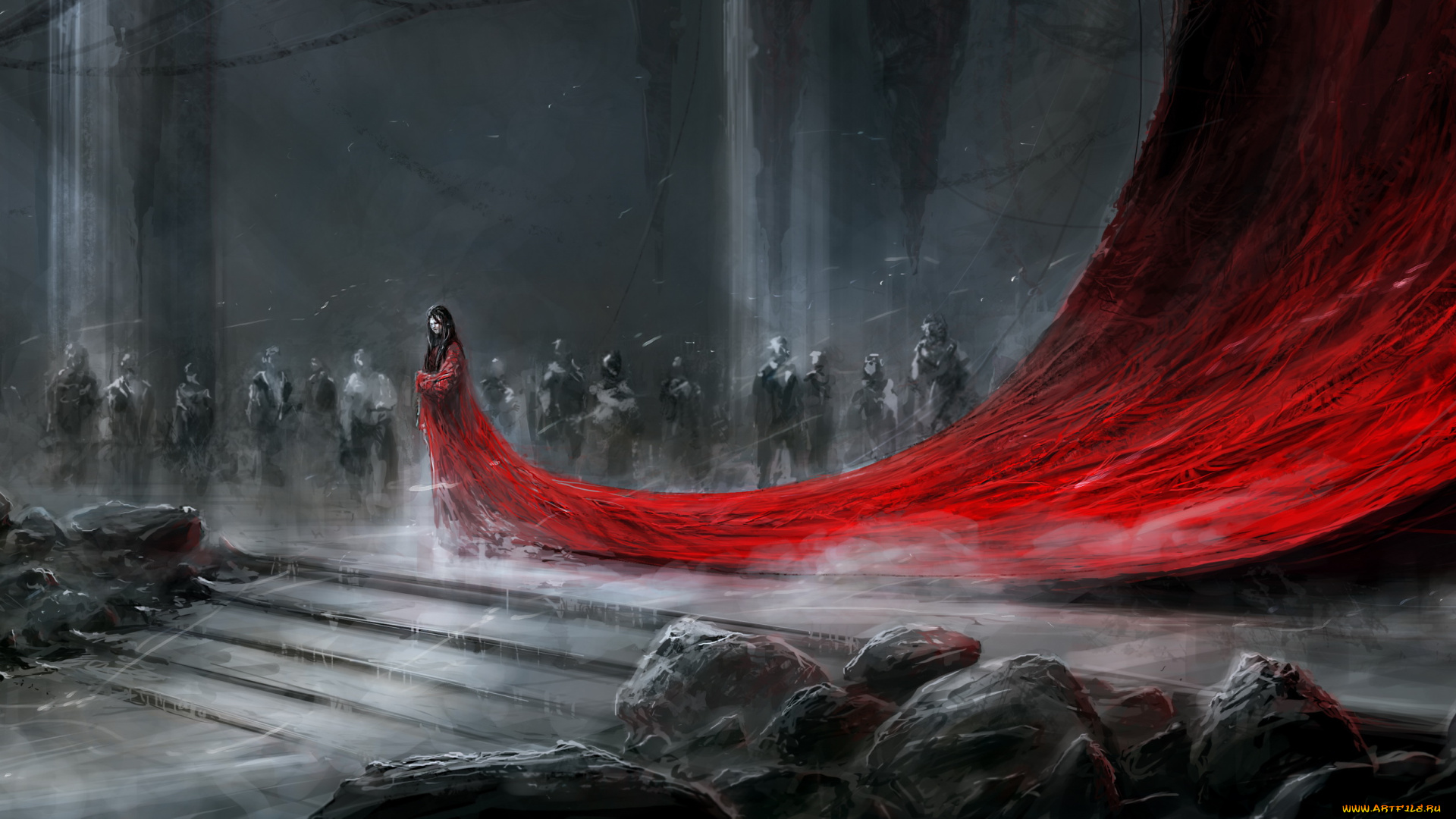 фэнтези, девушки, девушка, фон, платье, шлейф