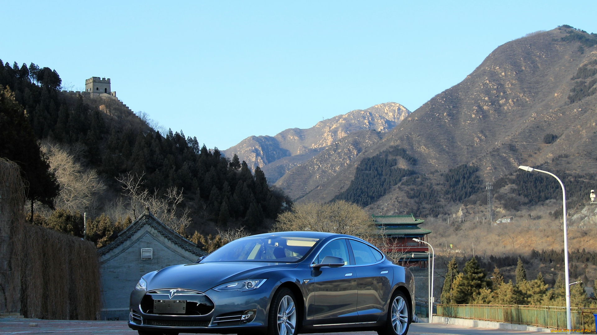 tesla, model, s, автомобили, tesla, темный, горы, поселок