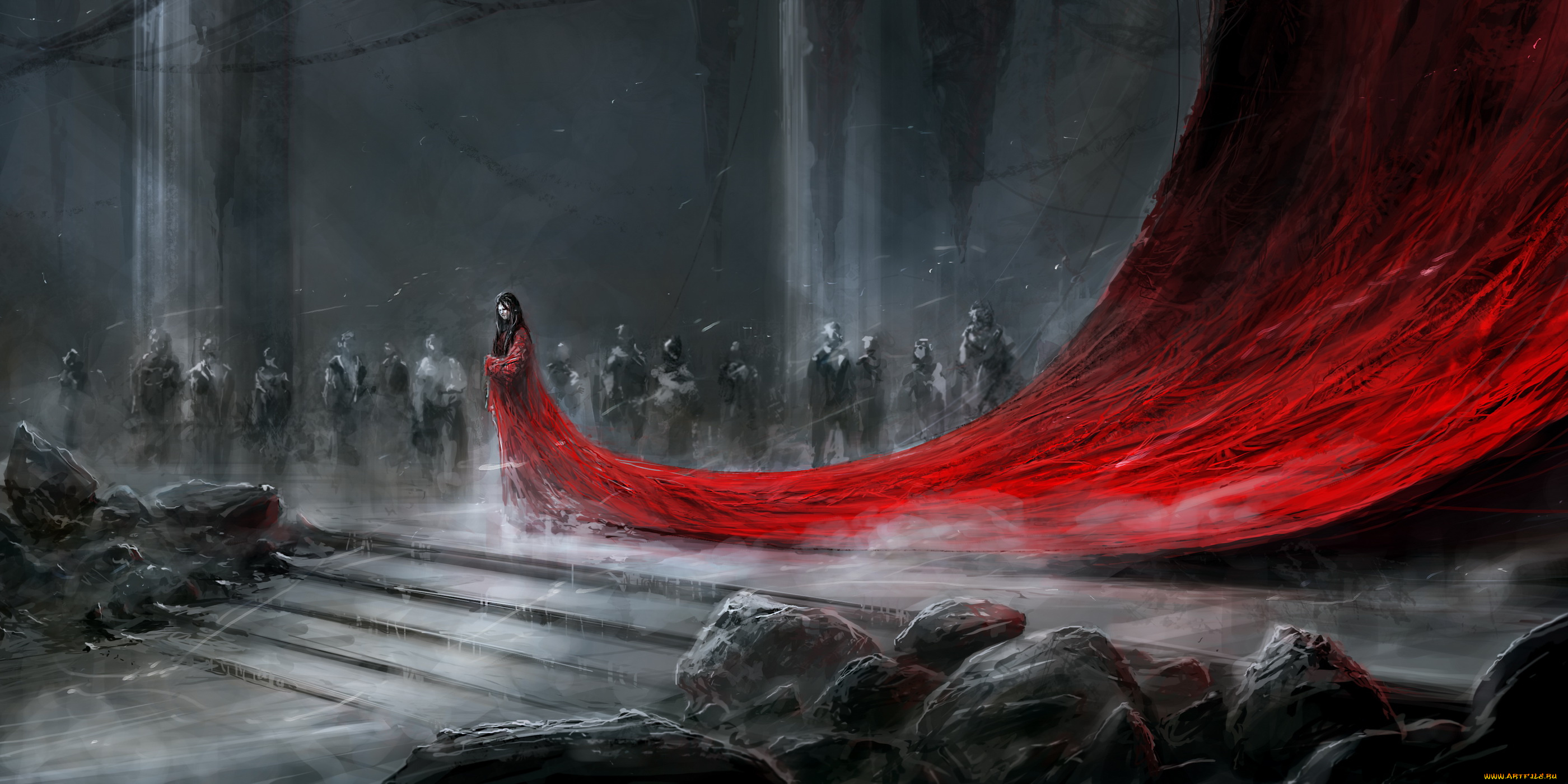 фэнтези, девушки, девушка, фон, платье, шлейф