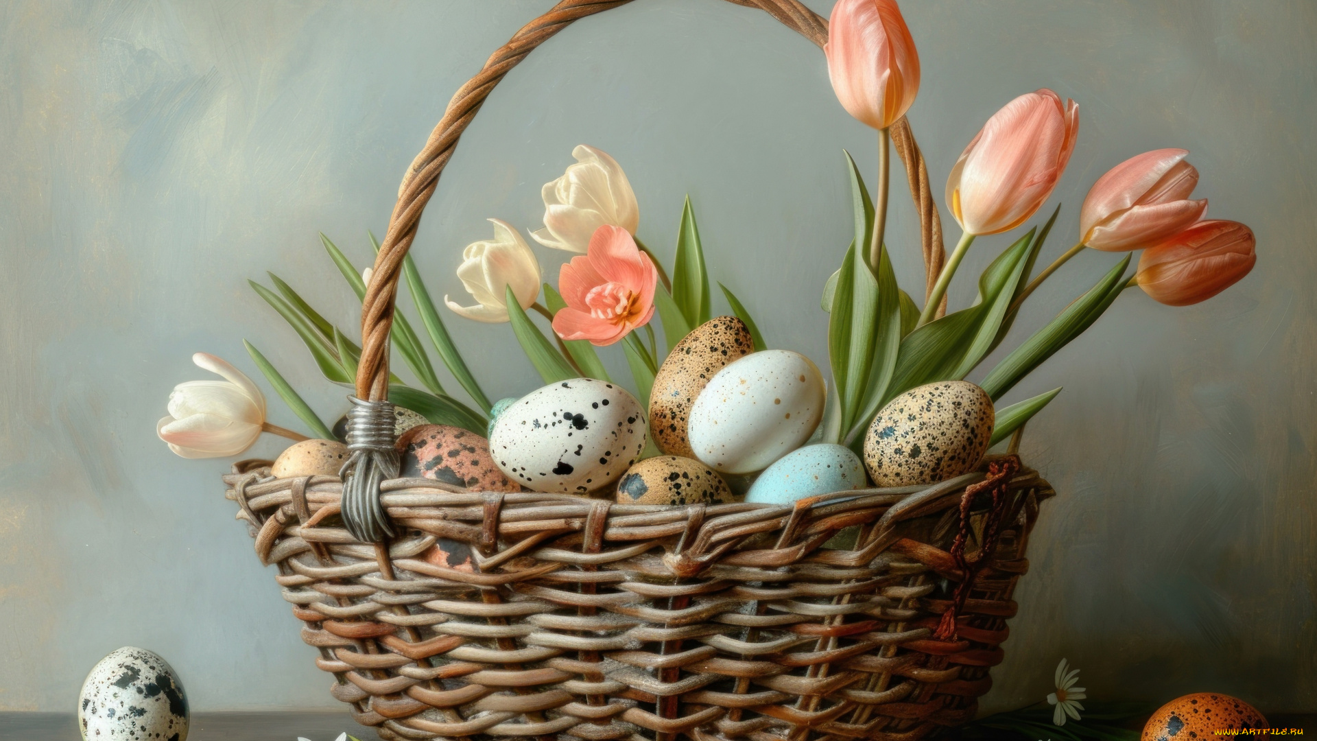 праздничные, пасха, яйца, цветы