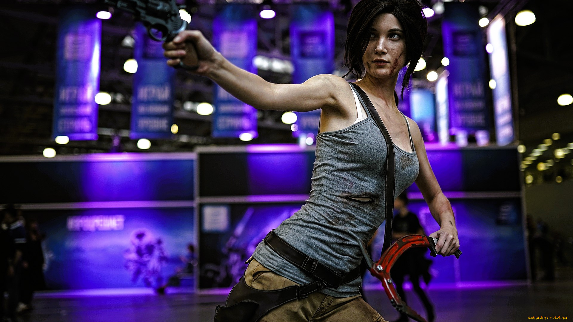 девушки, ксана, станкевич, образ, косплей, наряд, оружие, лара, крофт