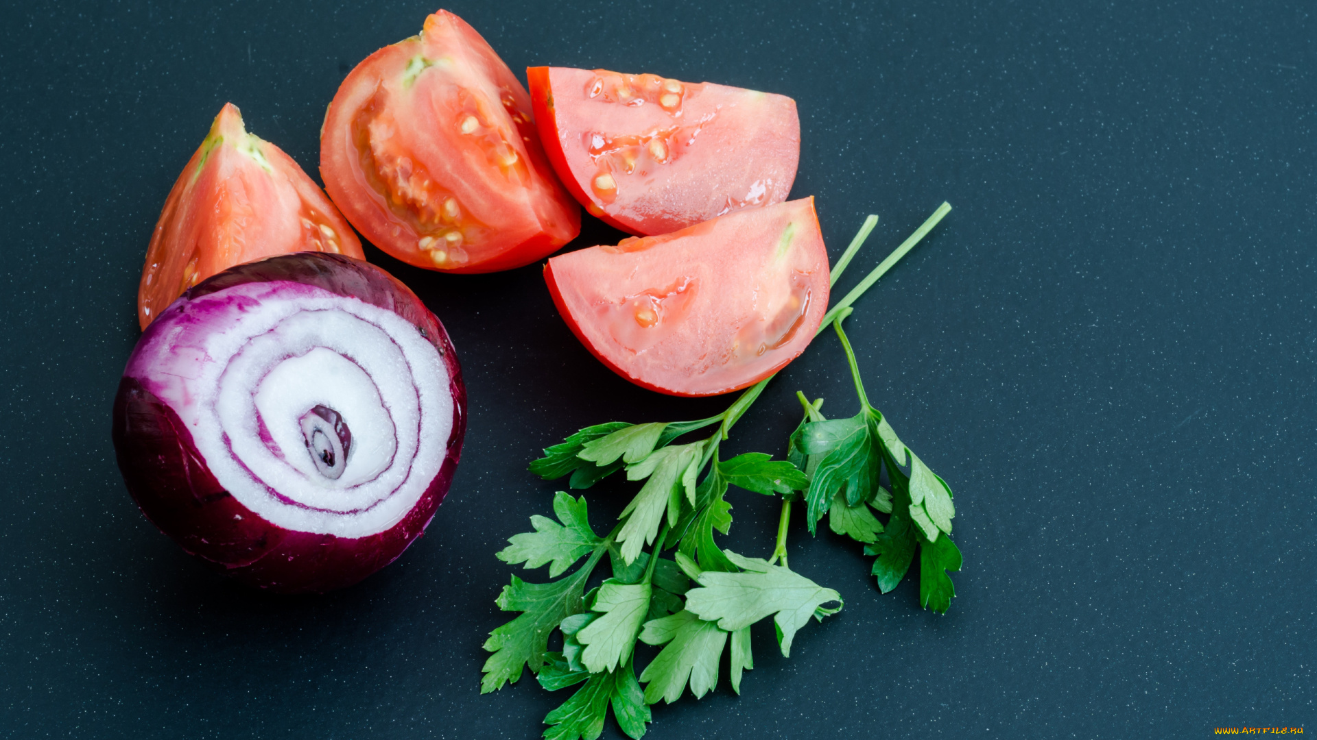 еда, овощи, лук, помидоры, петрушка