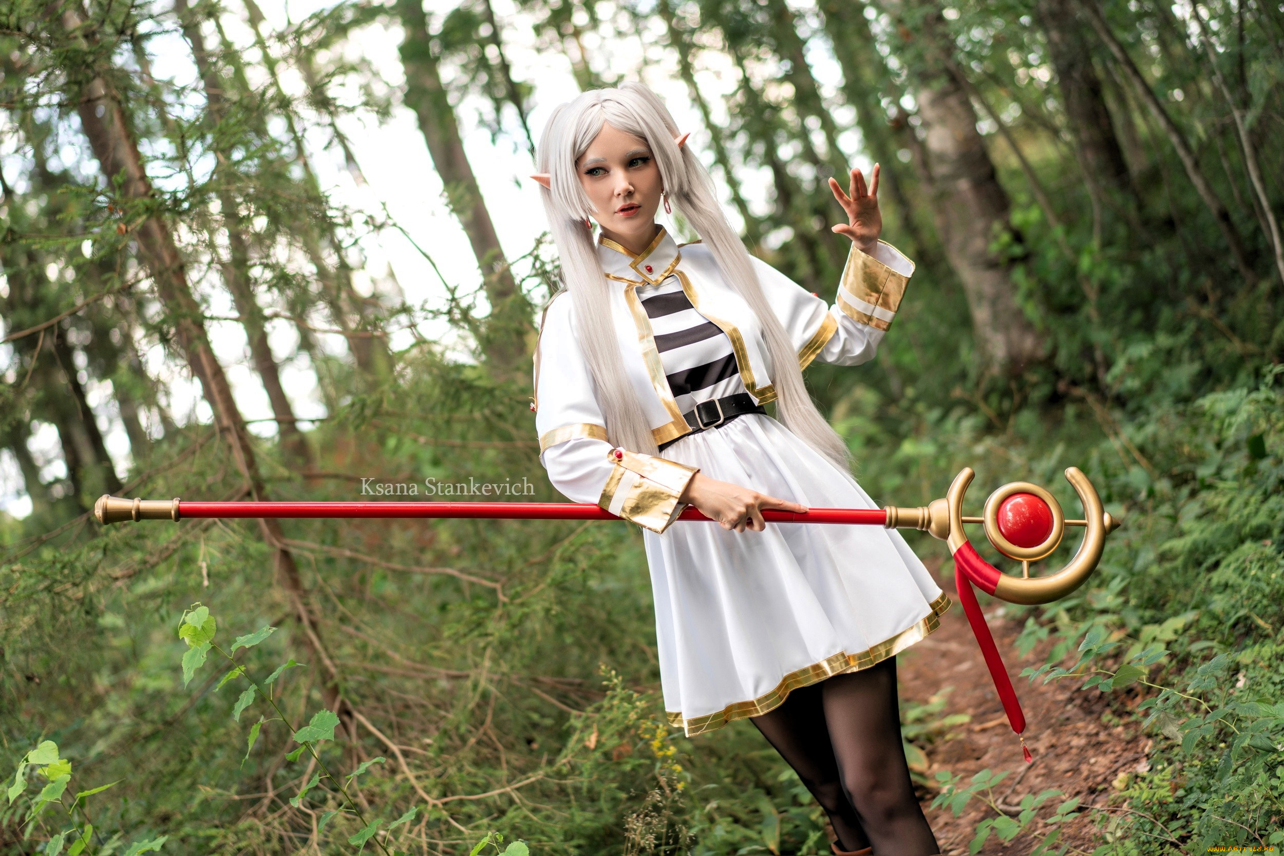 девушки, ксана, станкевич, образ, косплей, наряд, костюм, эльфийка, ушки, посох, лес