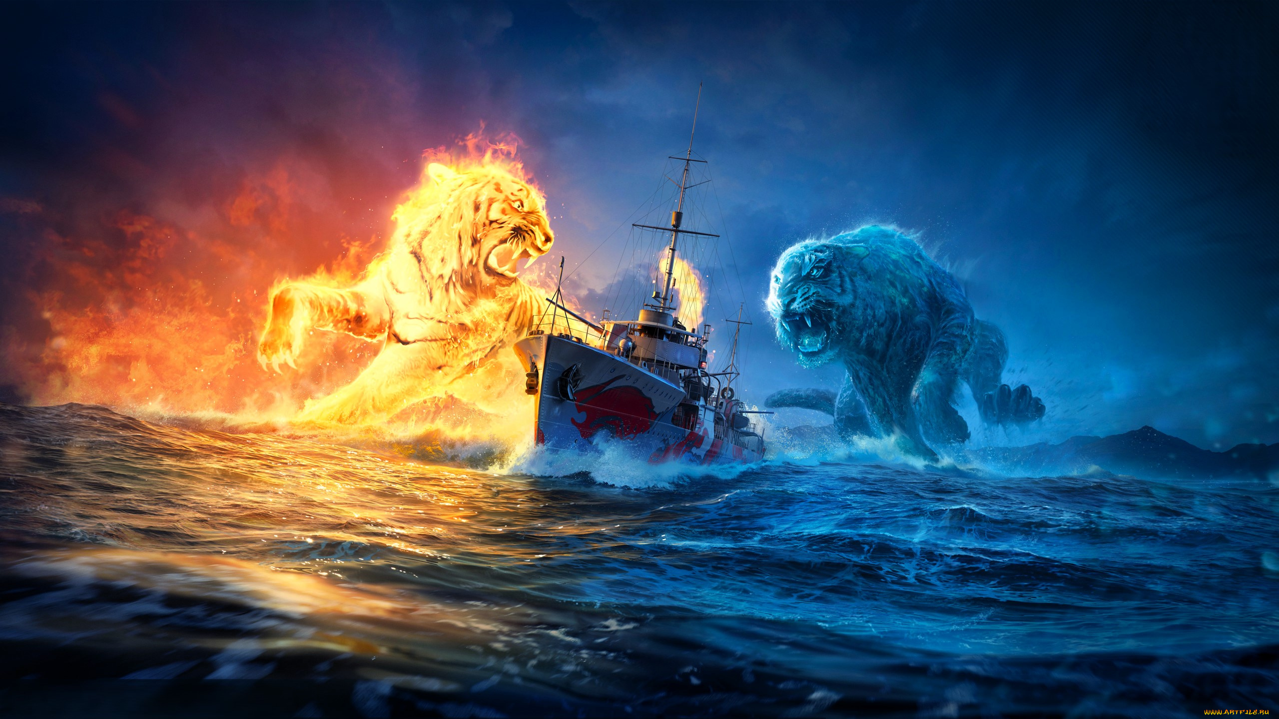 видео, игры, world, of, warships, корабль, море, тигры