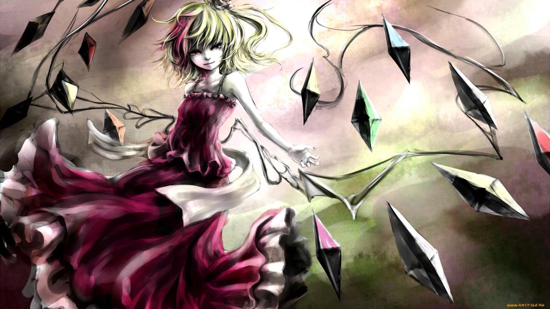 flandre, scarlet, аниме, touhou, девушка, платье