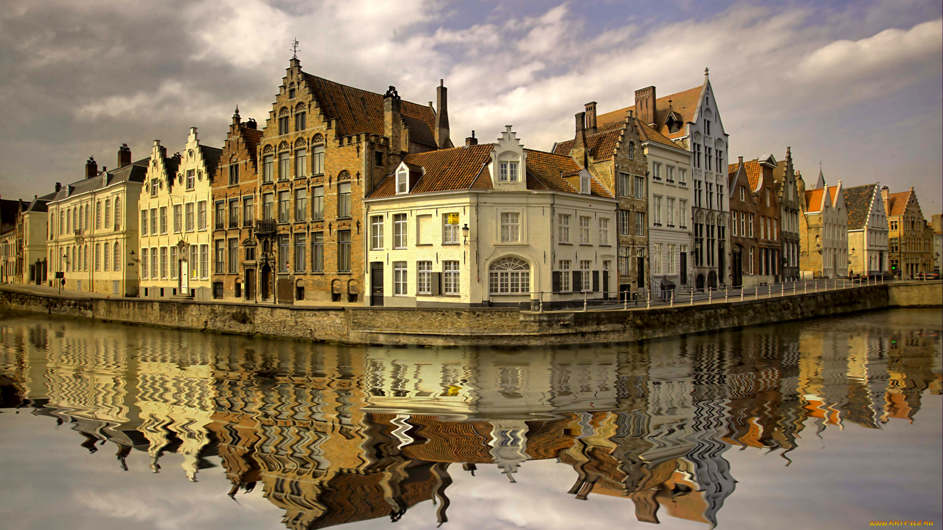 города, брюгге, бельгия, вода, отражение, здания