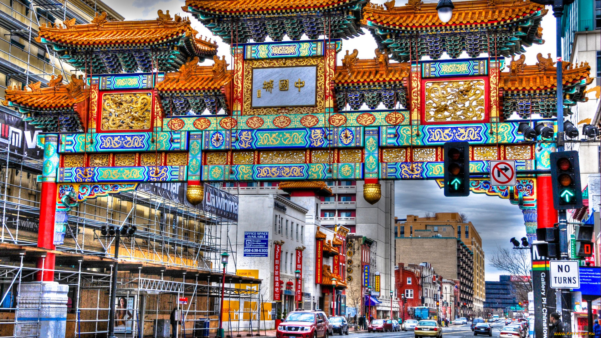 китайский, квартал, города, вашингтон, сша, арка, восток, дома, дорога