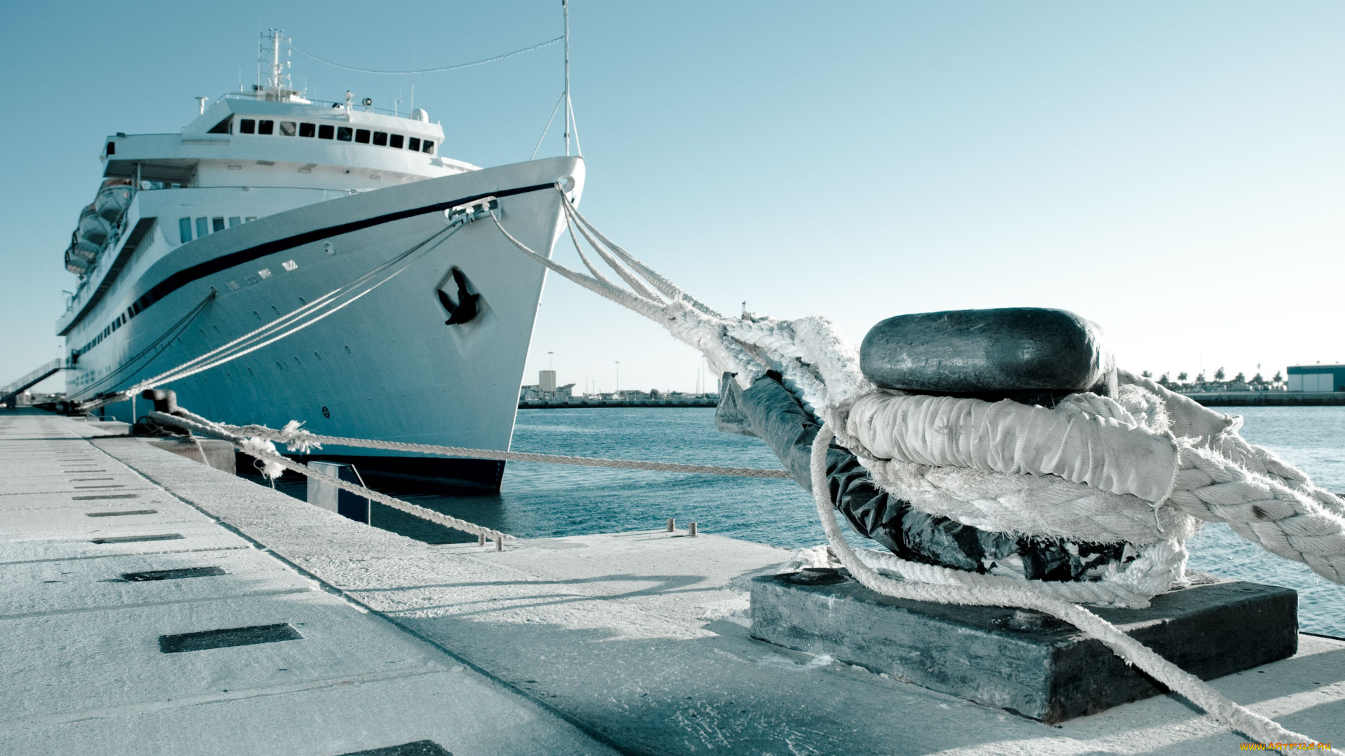 корабли, порты, причалы, швартовая, тумба, канаты, причал, лайнер
