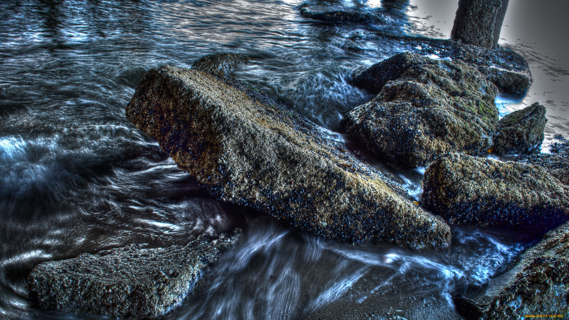 природа, побережье, камень, поток