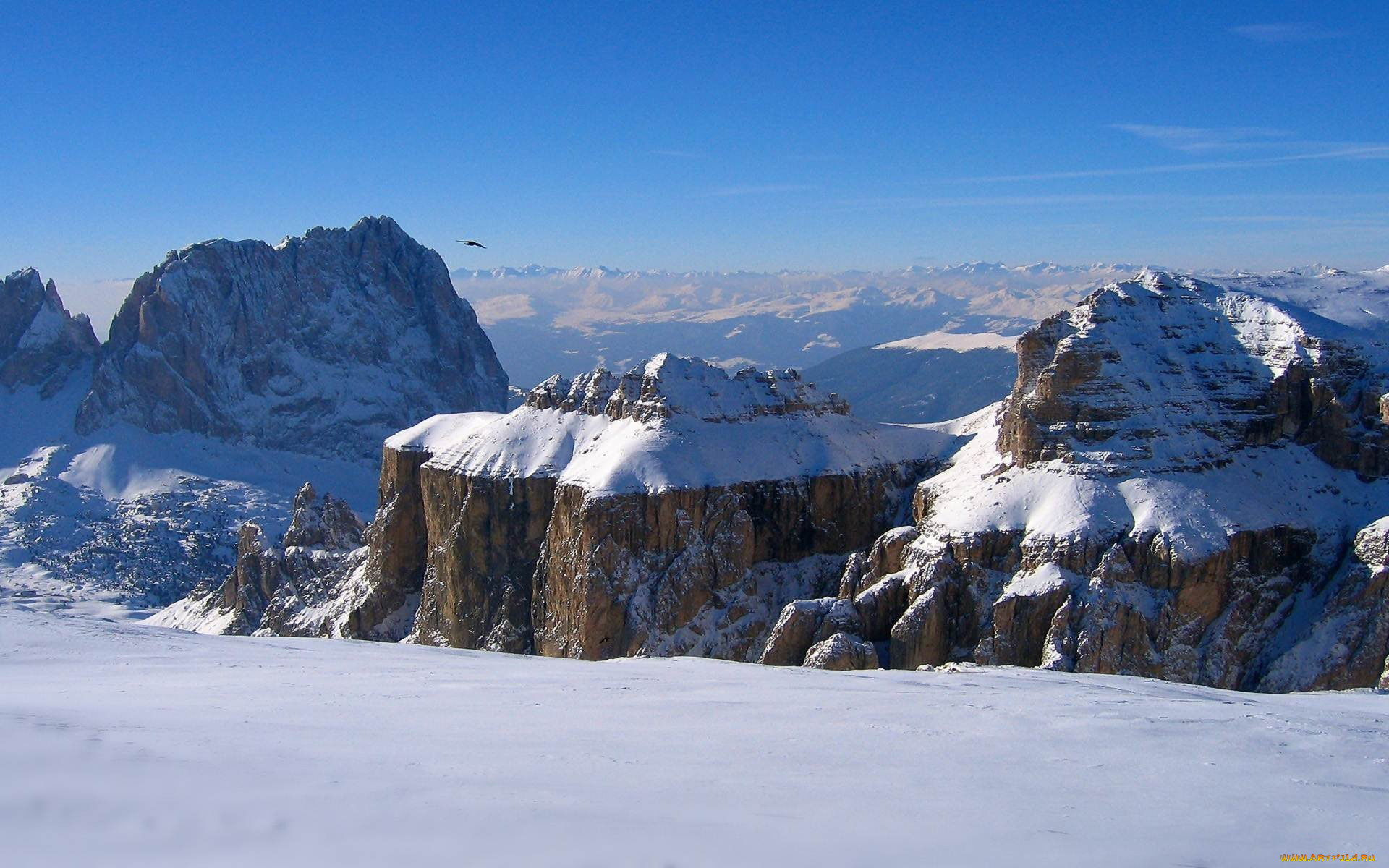 природа, зима, полёт, скалы, снег