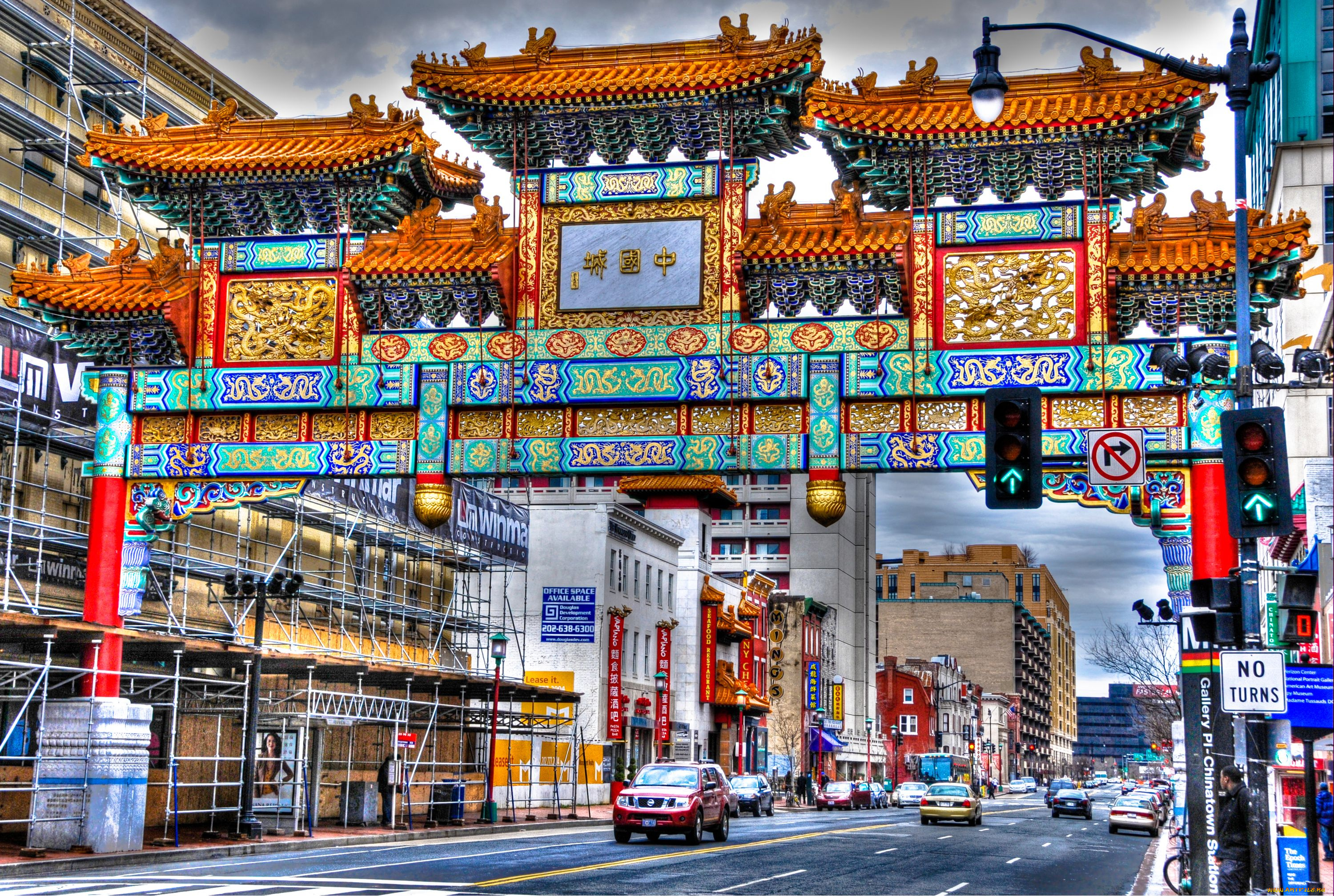 китайский, квартал, города, вашингтон, сша, арка, восток, дома, дорога