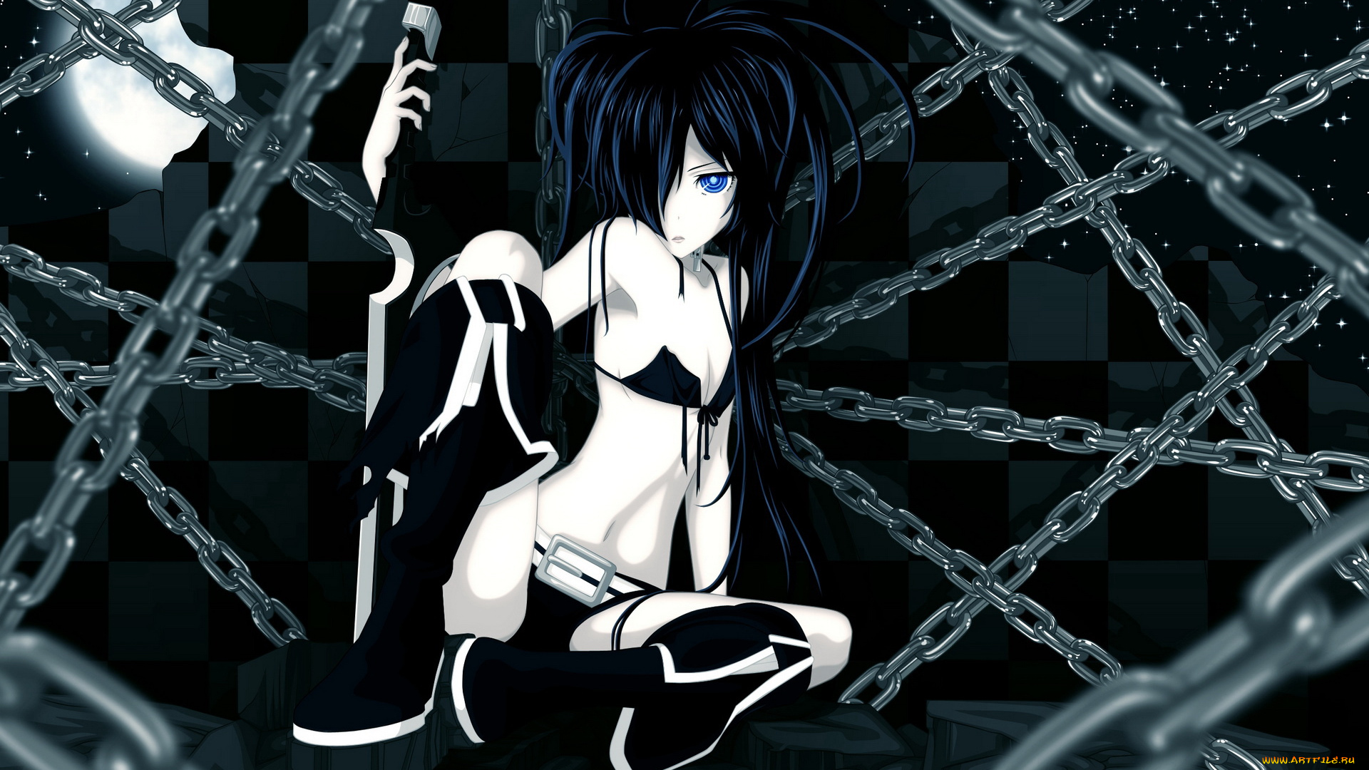 аниме, black, rock, shooter, девушка