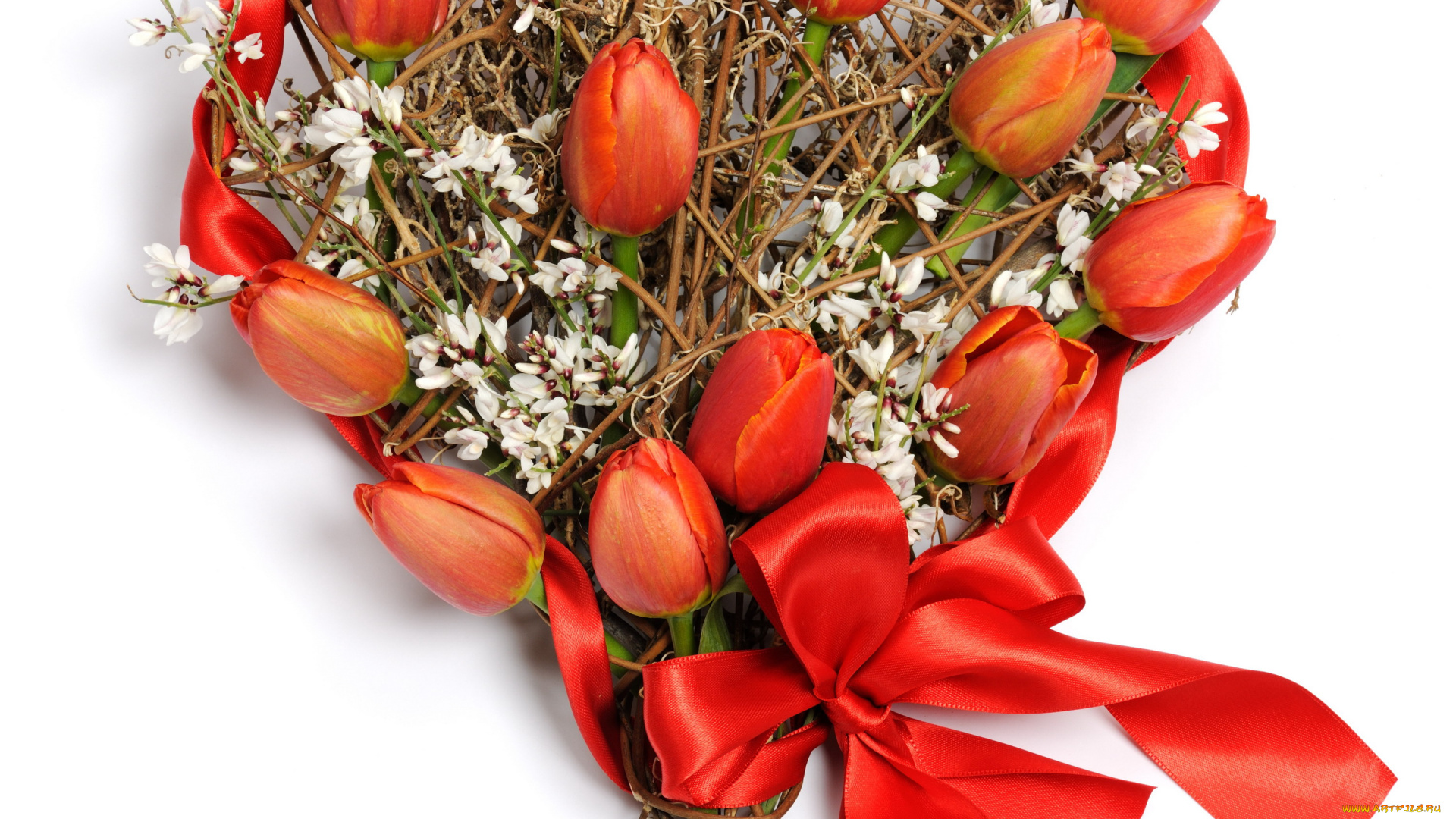 цветы, букеты, композиции, сердечко, лента, бант