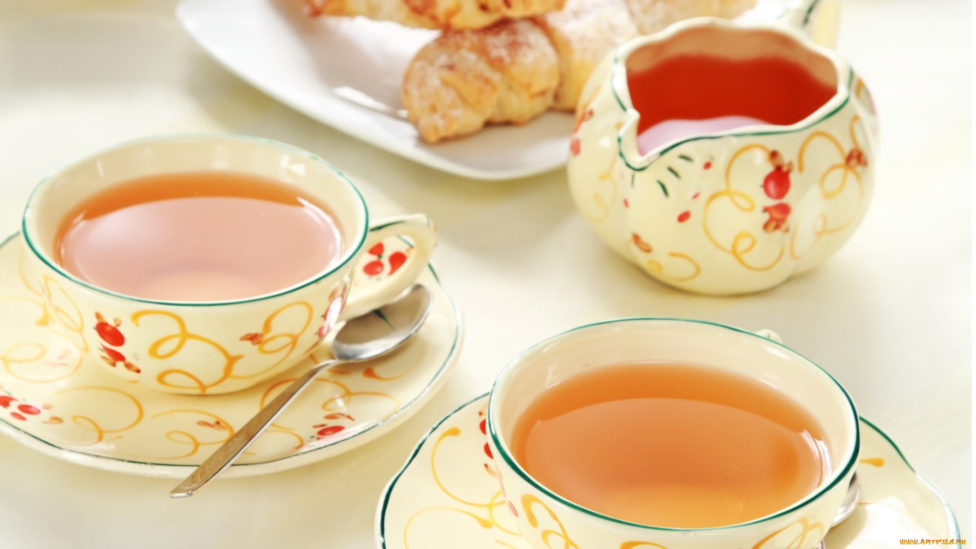 еда, напитки, Чай, чашки, чай, рогалики