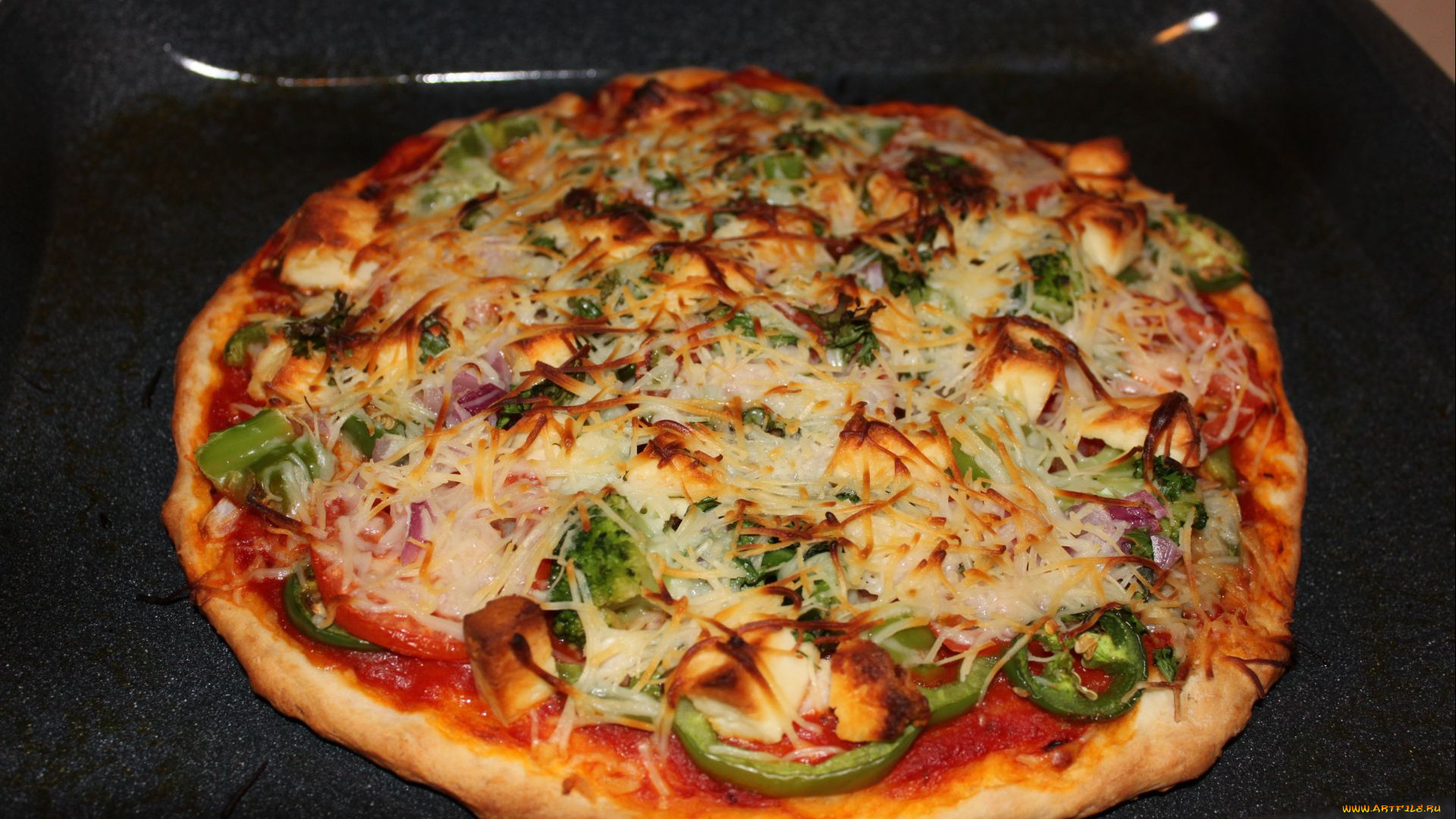 еда, пицца, перец, лук, сыр