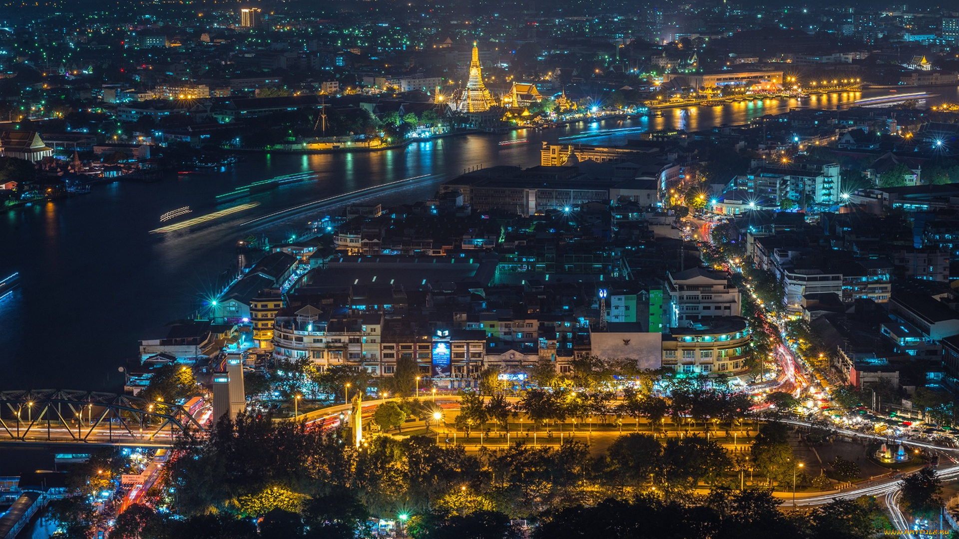 города, бангкок, таиланд, ночь, огни