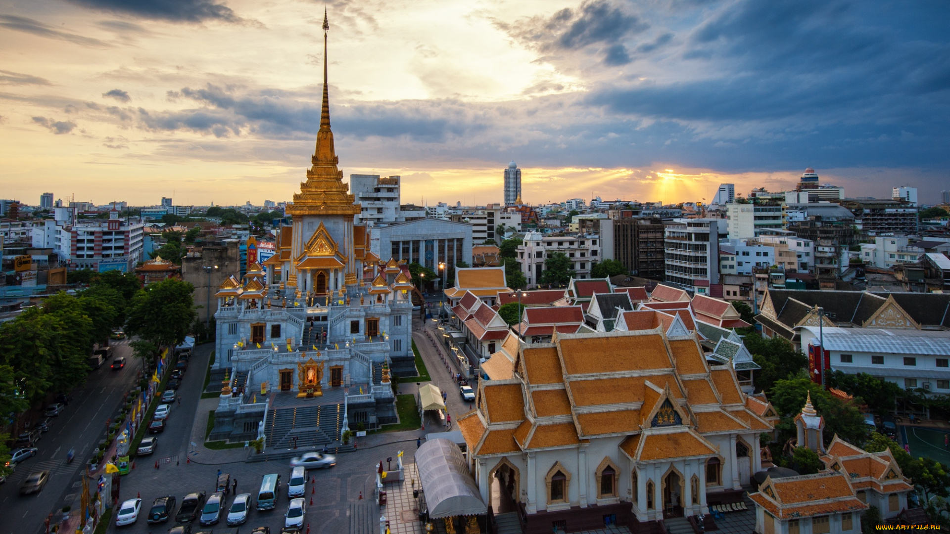 города, бангкок, таиланд, рассвет, храм