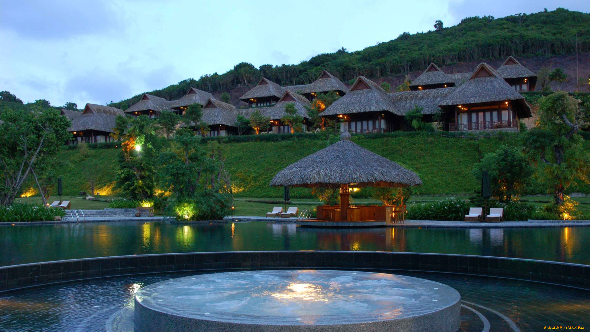 интерьер, бассейны, открытые, площадки, бассейн, бунгало