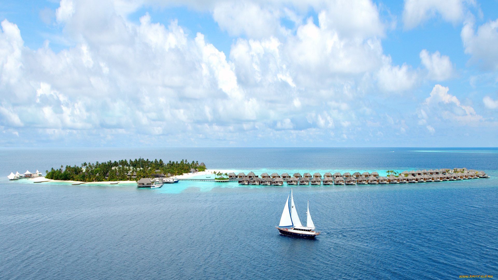 пейзаж, природа, моря, океаны, вид, с, верх, остров, бунгалы, пляж, тропики, мальдивы