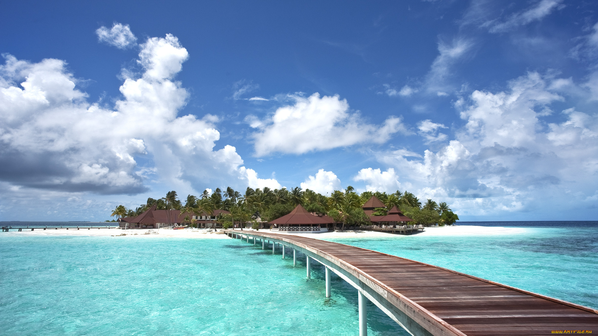 пейзаж, природа, тропики, мальдивы, море, остров, мостик