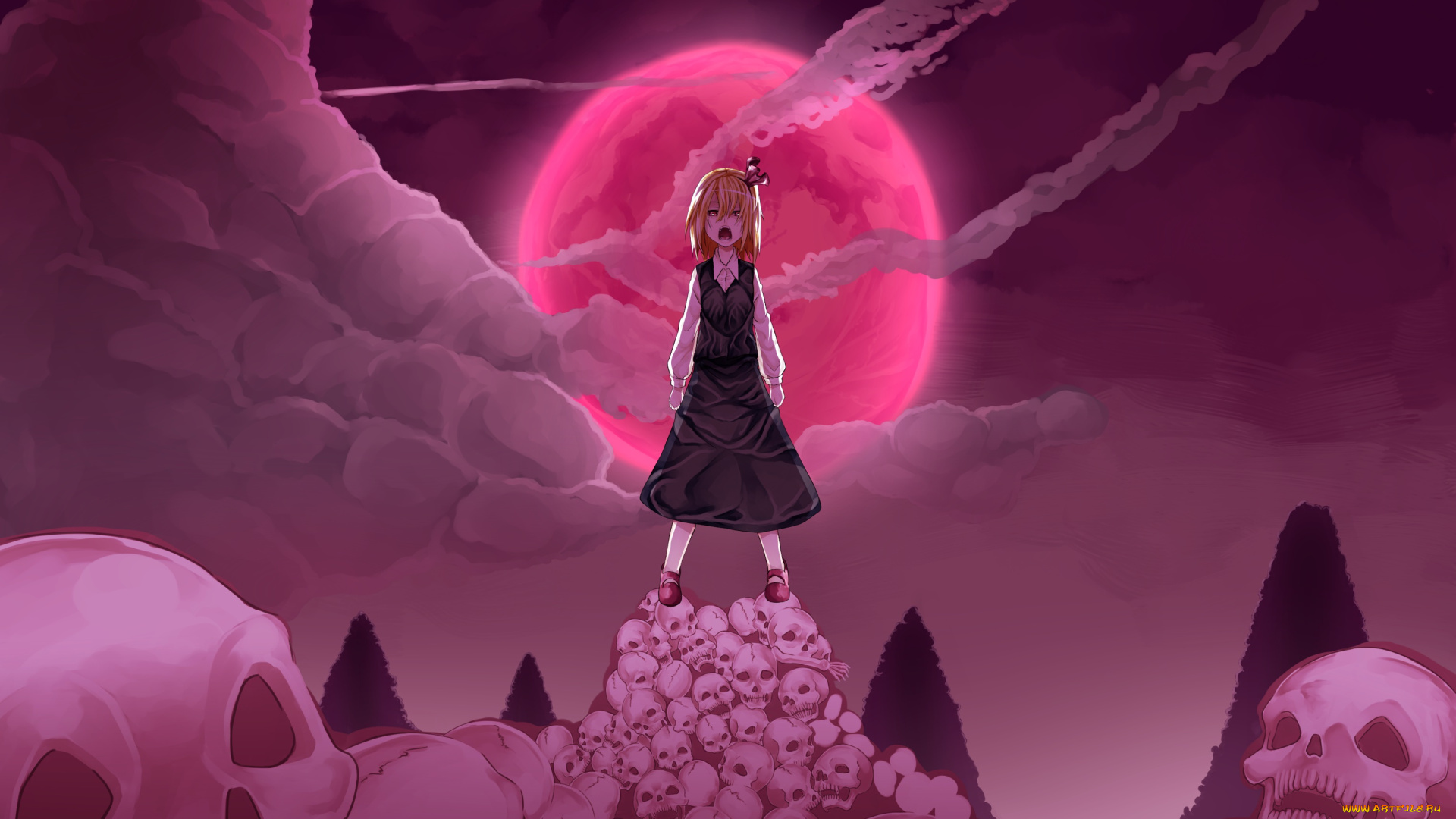 touhou, аниме, rumia, черепа