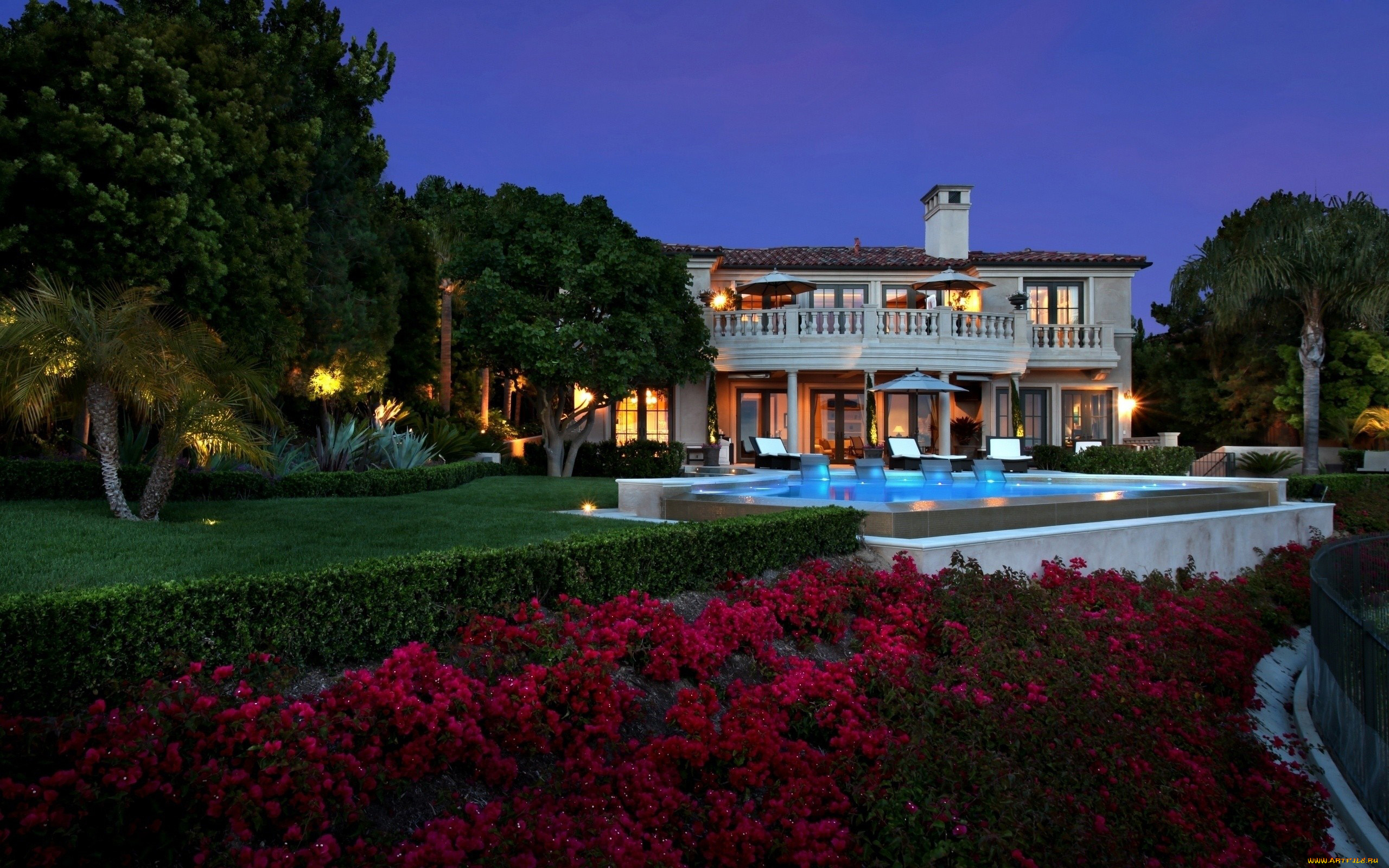 города, здания, дома, лужайка, дом, бассейн