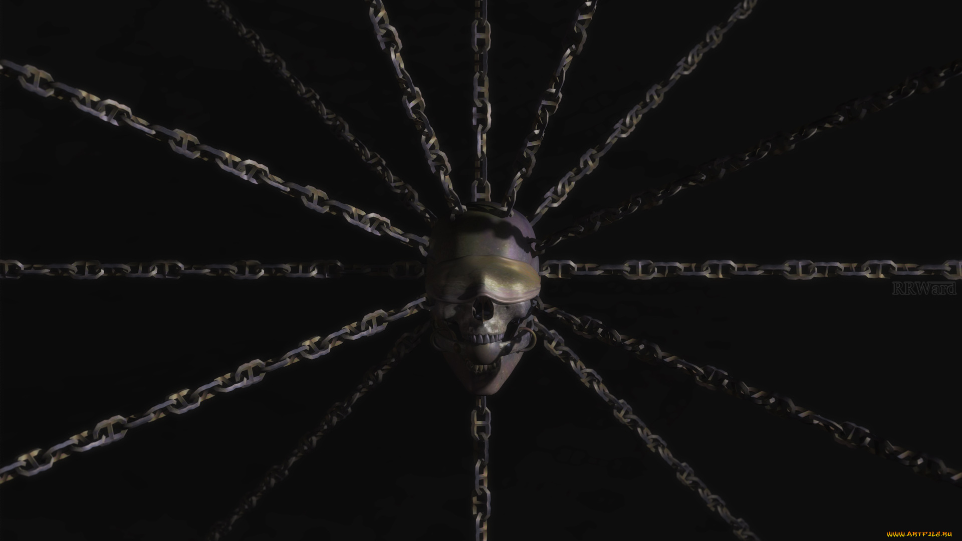 3д, графика, horror, , ужас, цепи, череп