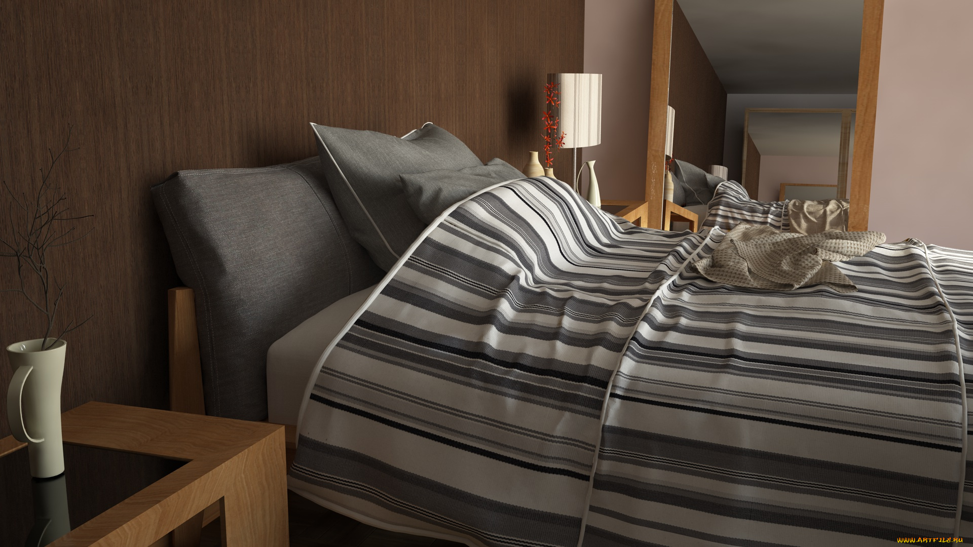 3д, графика, realism, , реализм, кровать, подушки