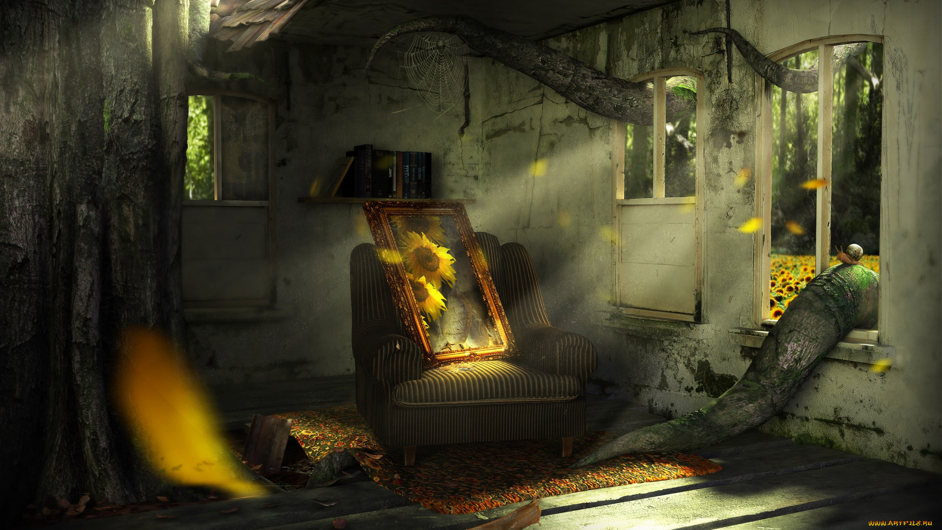 tjerk, otten, 3д, графика, fantasy, , фантазия, корни, картина, кресло, tjerk, otten