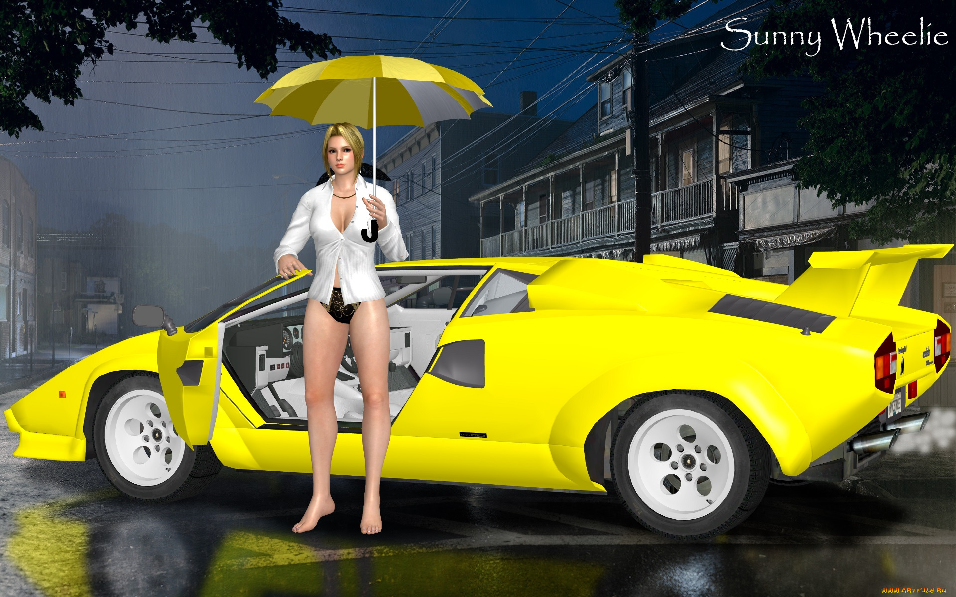 автомобили, 3d, car&girl, автомобиль, девушка, зонтик
